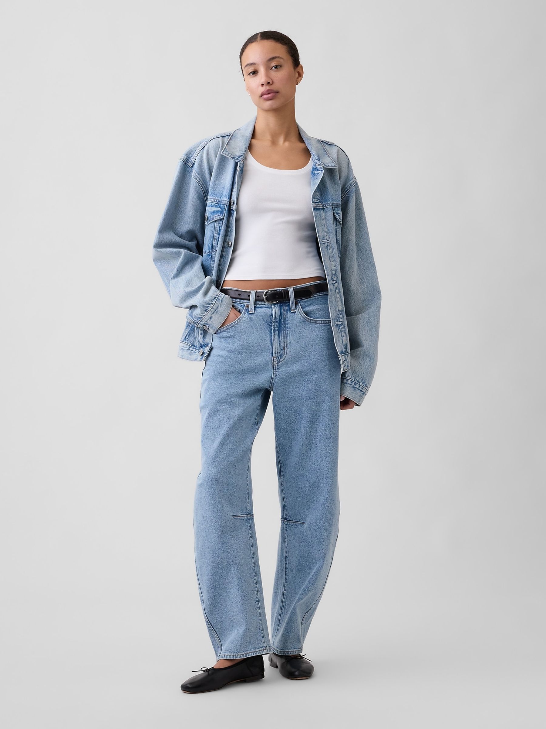 Light Wash High Waisted Barrel Jeans - Image 3 of 6