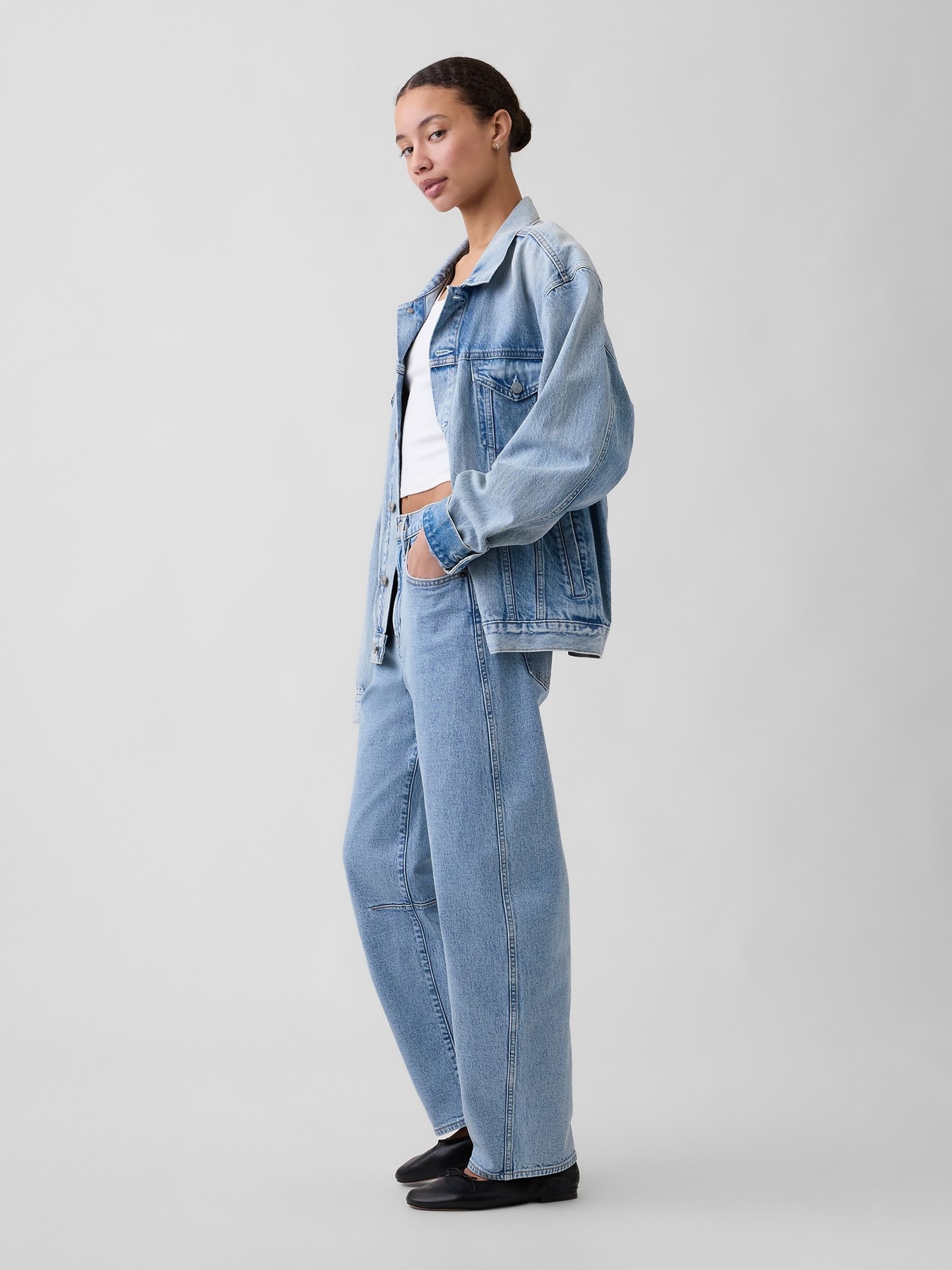 Light Wash High Waisted Barrel Jeans - Image 4 of 6