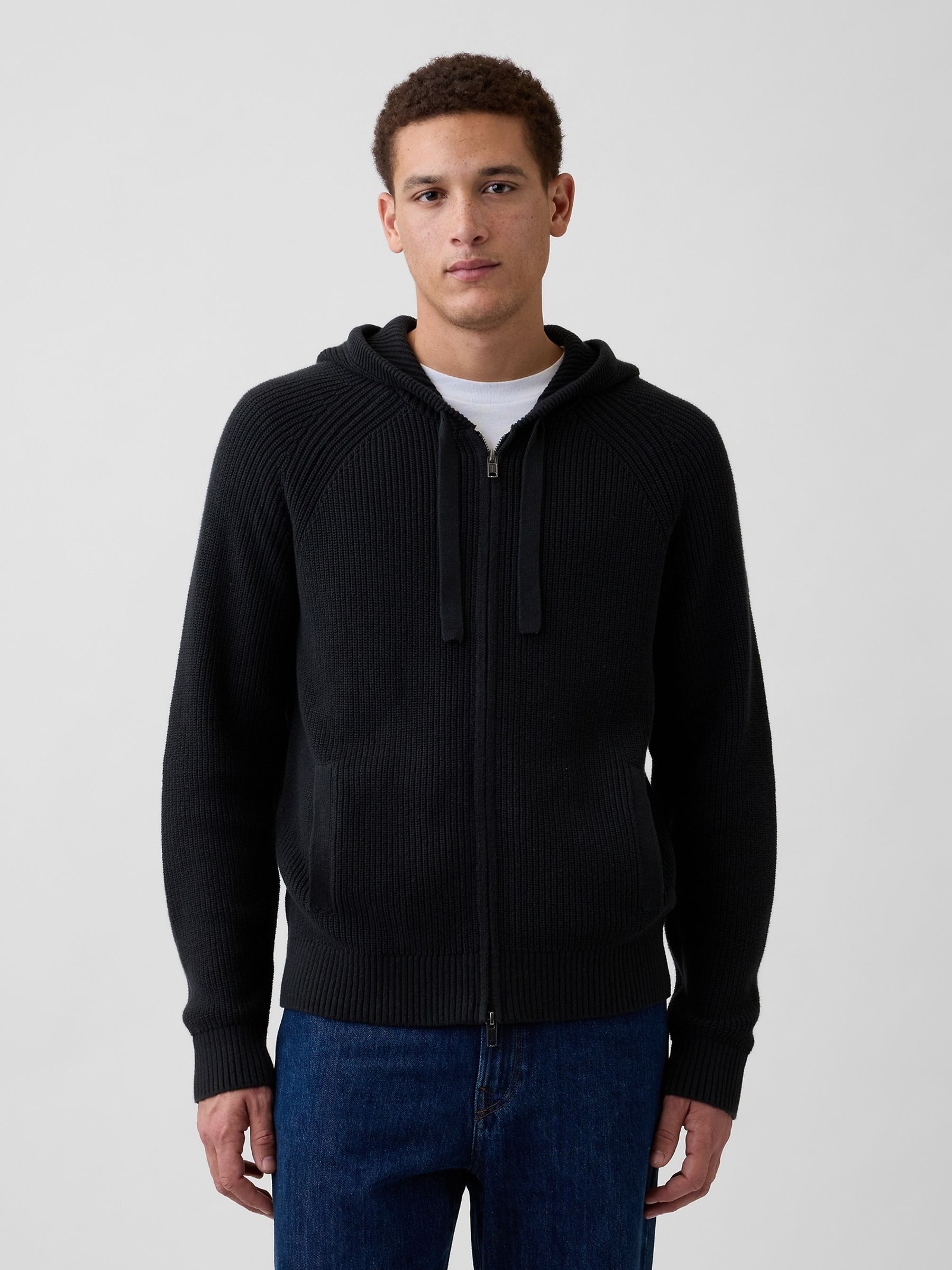 Black Raglan Zip Hooded Jumper - Image 1 of 4 Black Raglan Zip Hooded Jumper - Image 1 of 4