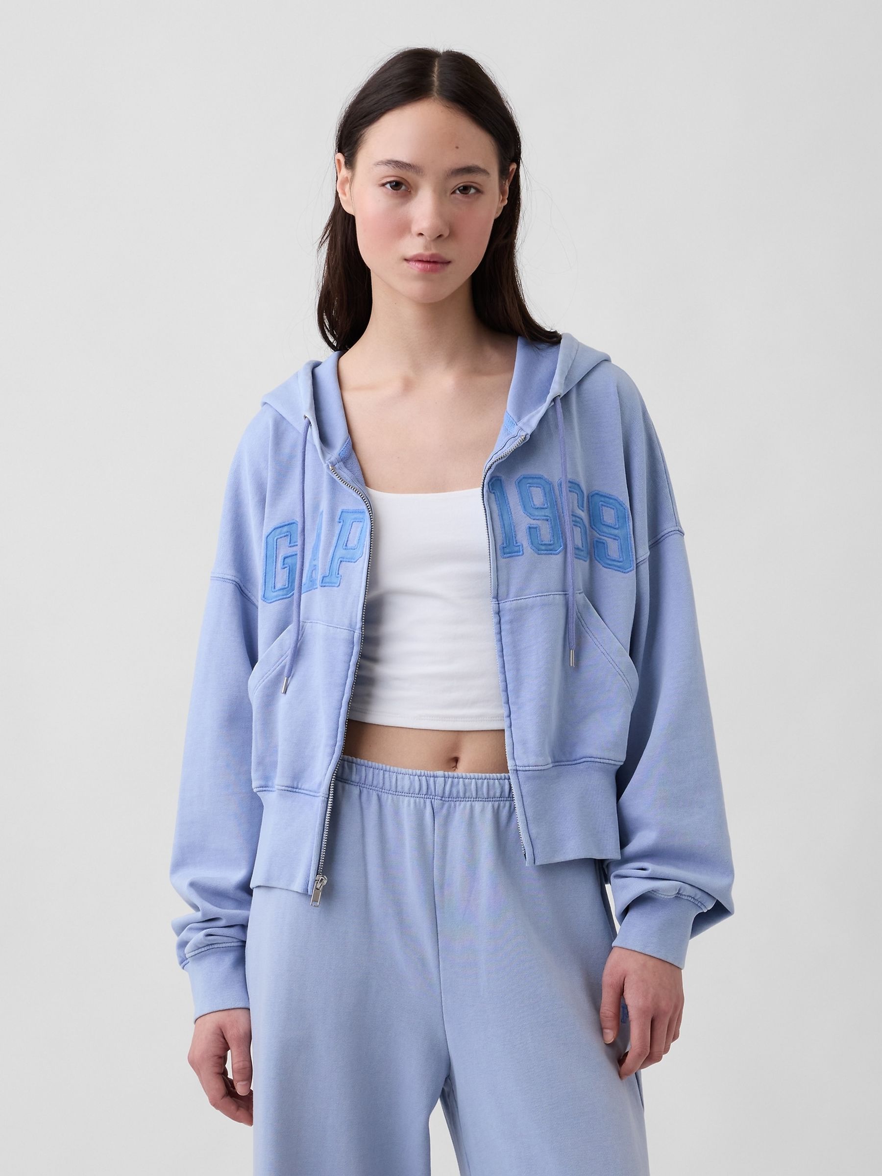 Purple French Terry Oversized 1969 Logo Zip Hoodie - Image 1 of 5