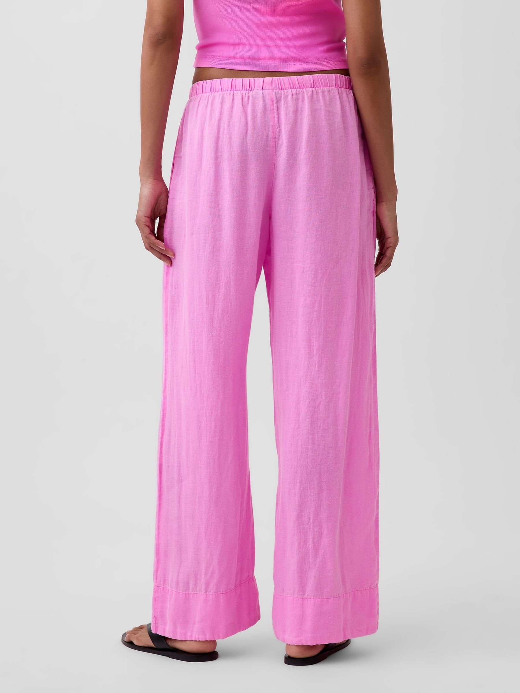 Pink Linen-Blend Relaxed Wide-Leg Trousers - Image 2 of 4