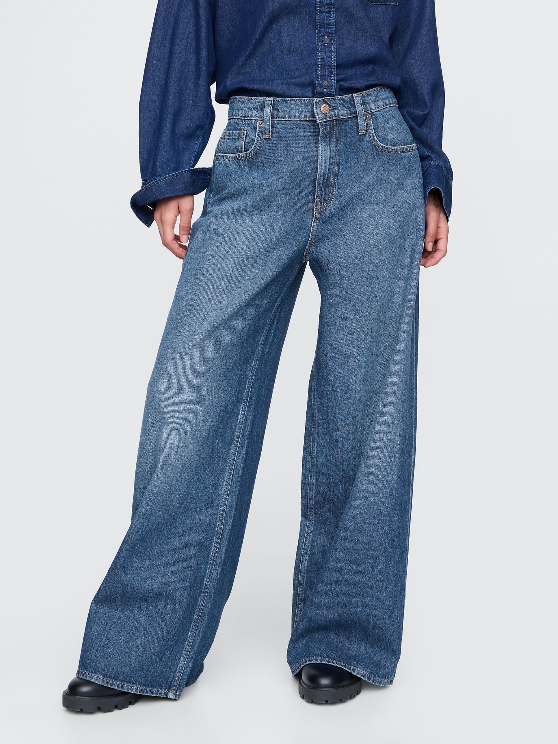 Medium wash Mid Rise Extra Baggy Jeans - Image 1 of 4