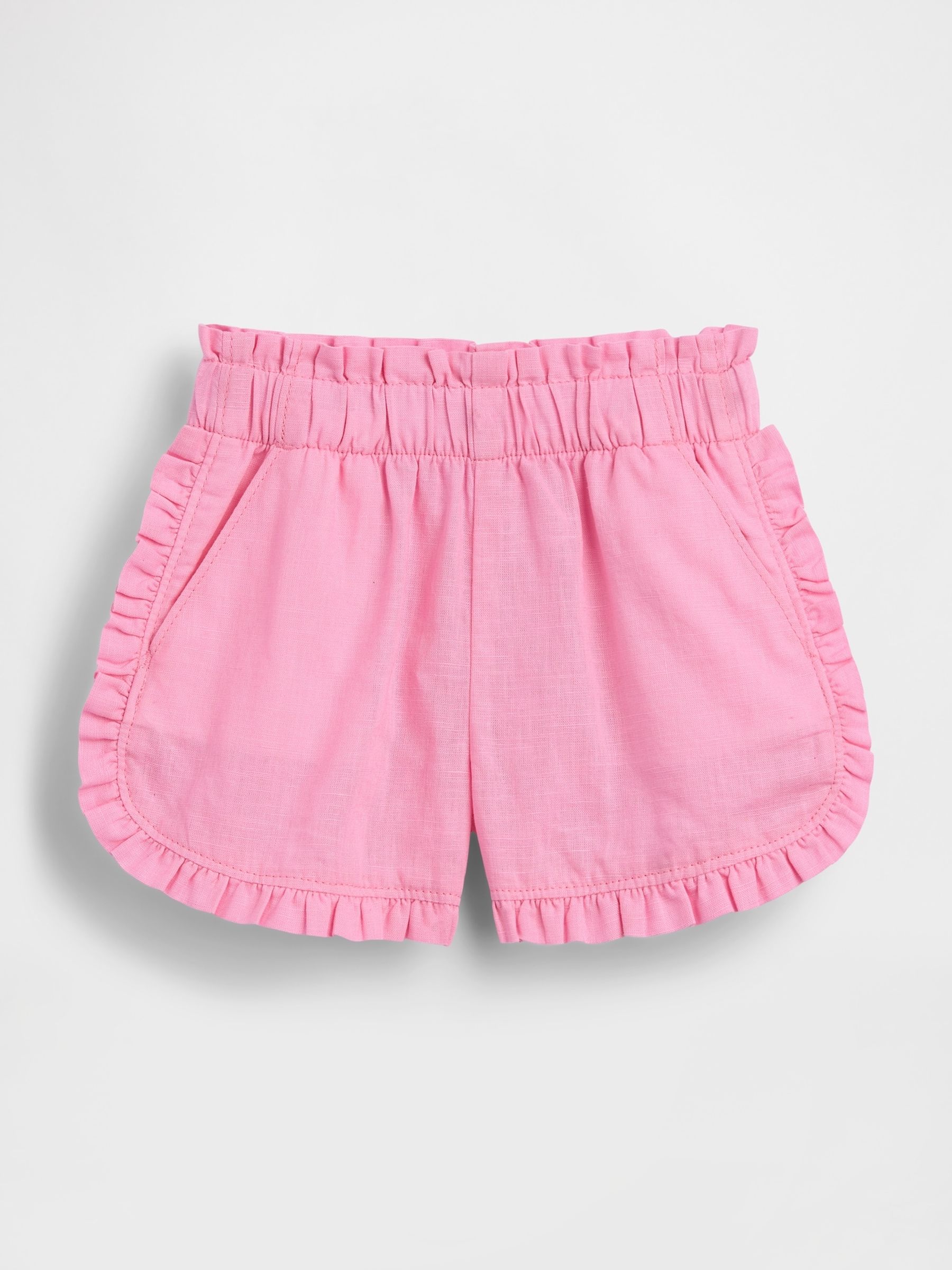 Pink Linen-Cotton Ruffle Dolphin Shorts - Image 1 of 2