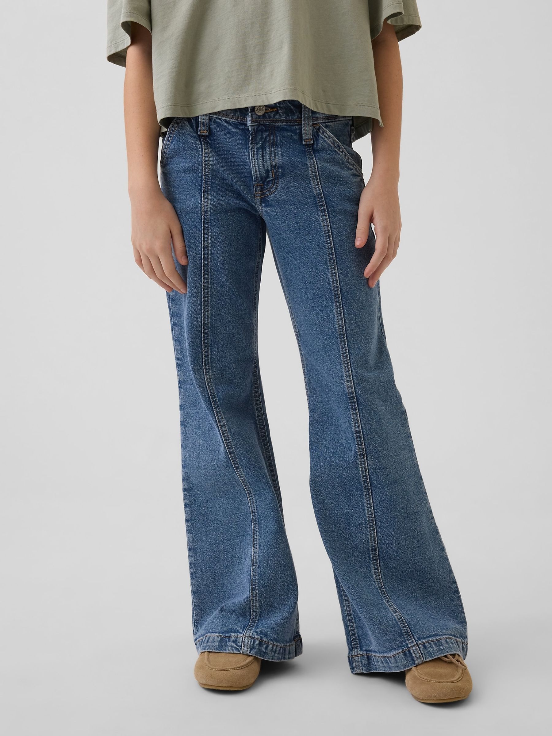 Medium wash Low Rise Seamed Relaxed Flare Jeans - Image 1 of 5