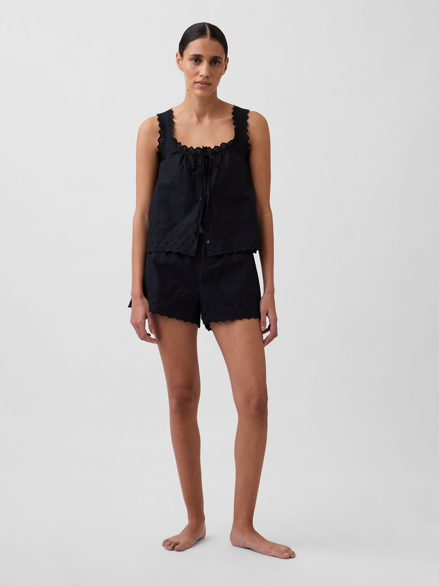 Black Embroidered pyjama Shorts - Image 1 of 6