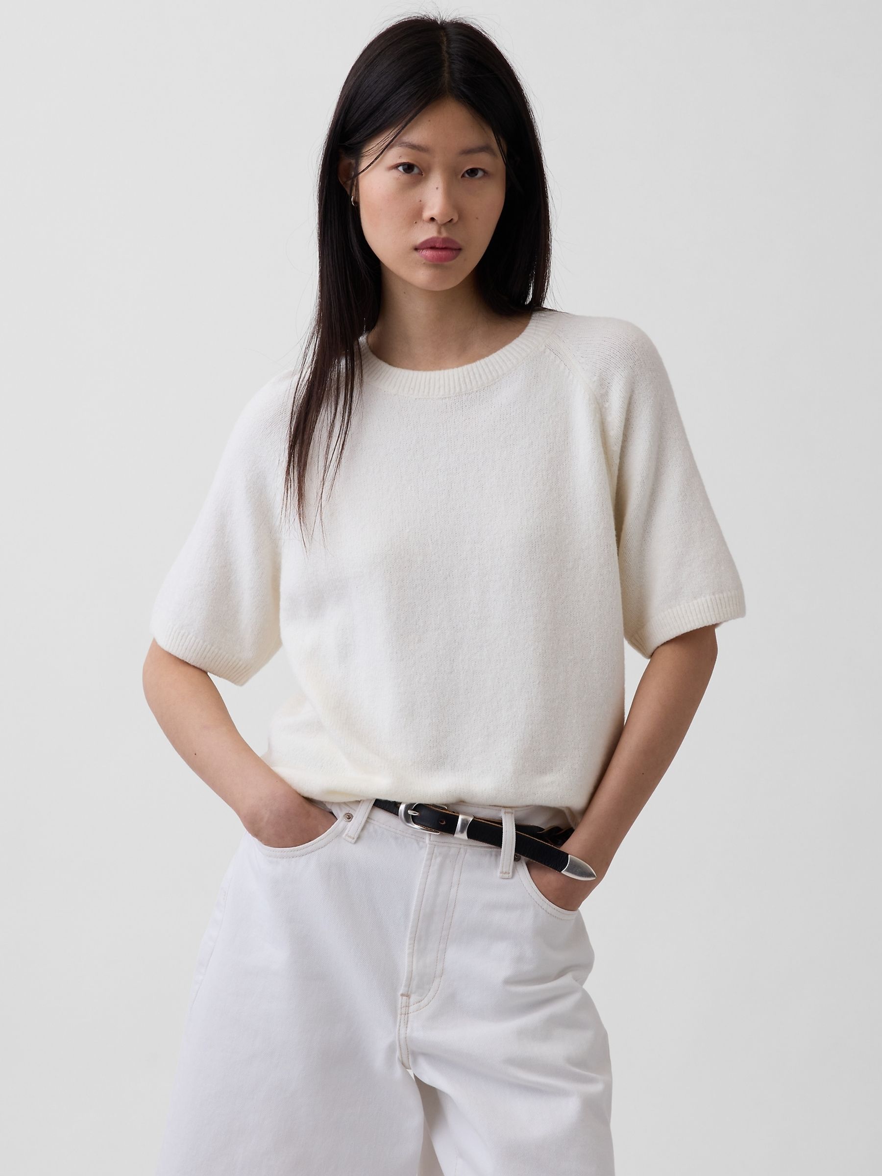 White CashSoft Raglan Jumper T-Shirt - Image 1 of 4