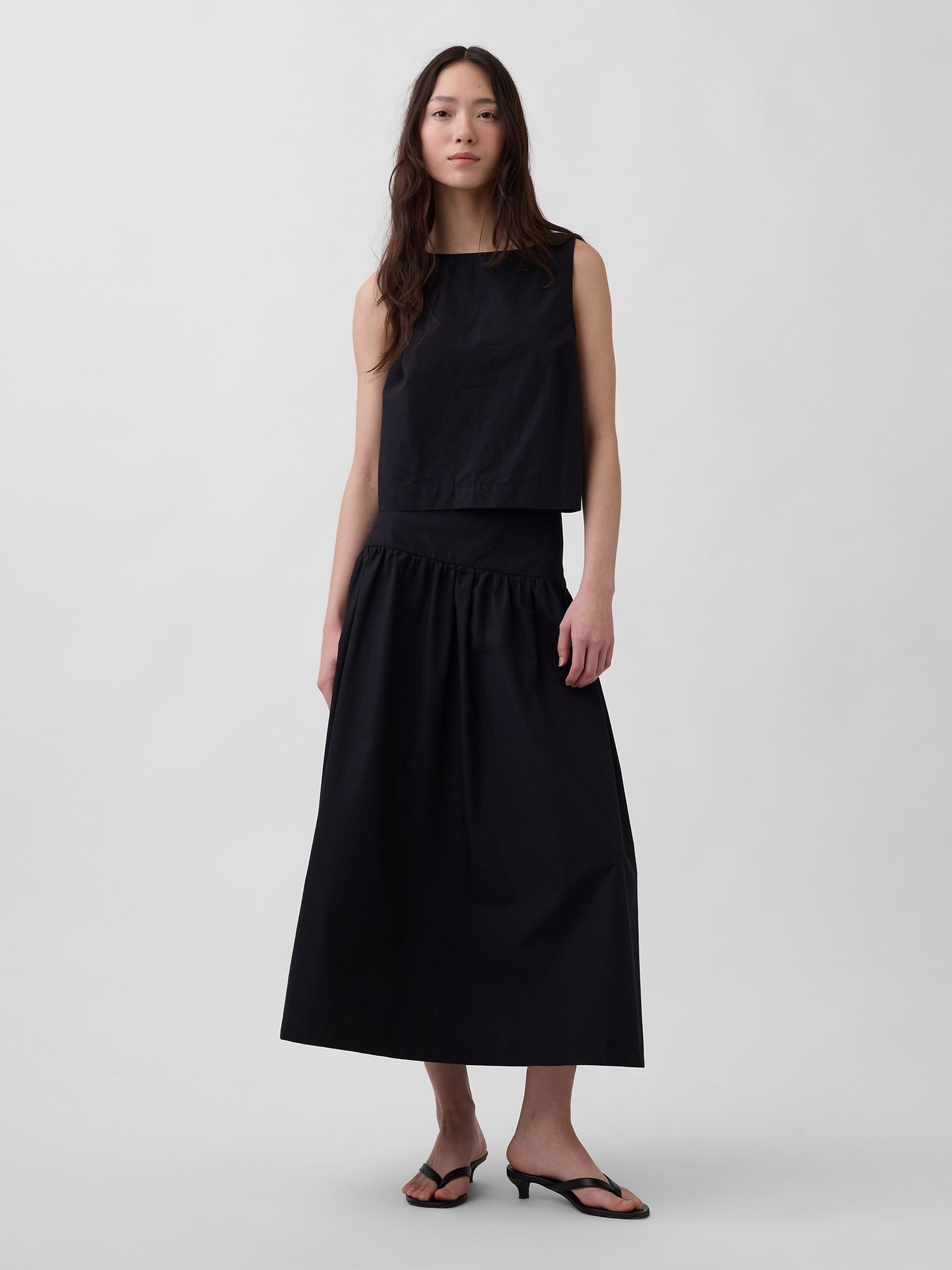 Black Poplin Drop-Waist Maxi Skirt - Image 1 of 4