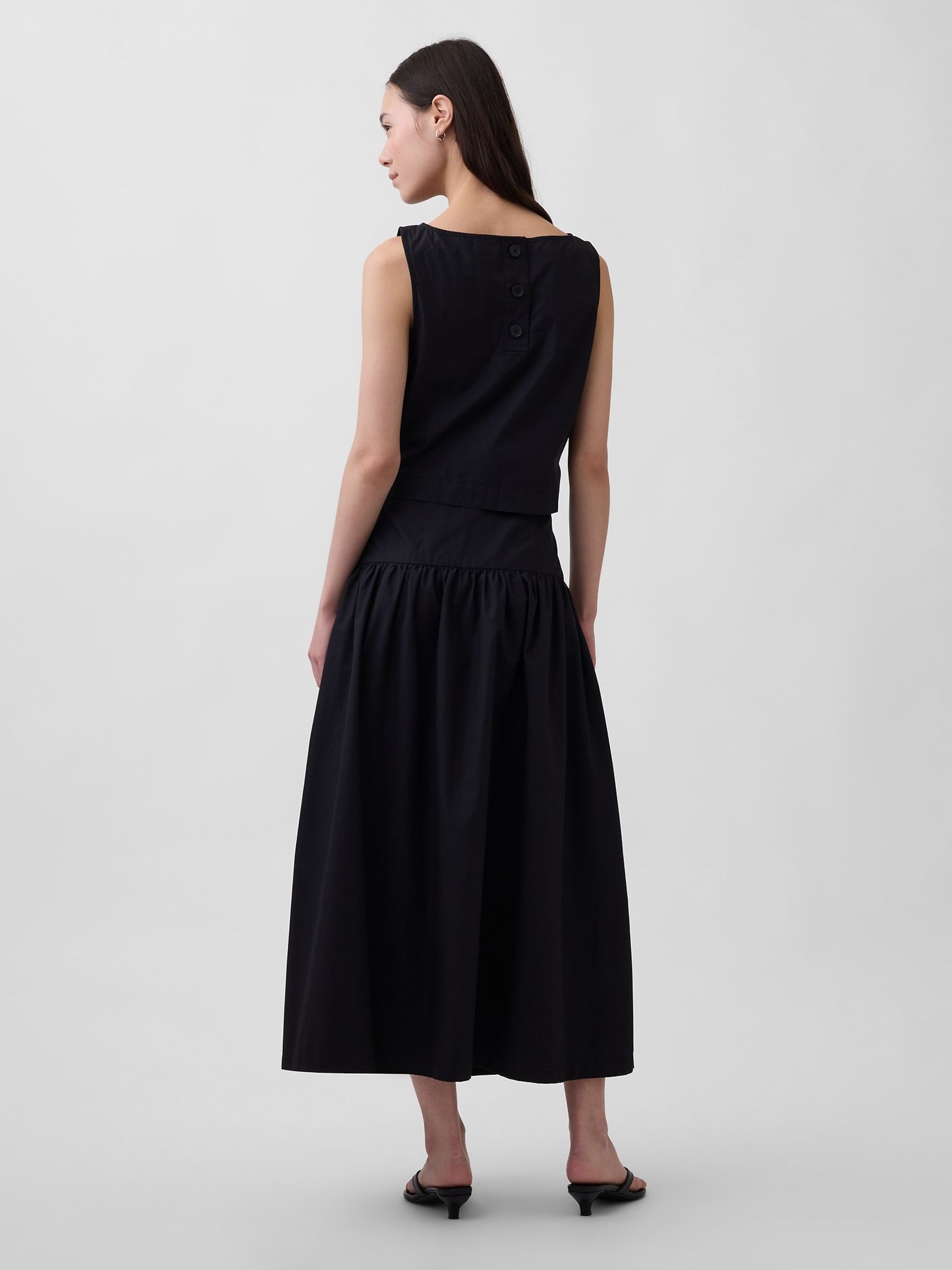 Black Poplin Drop-Waist Maxi Skirt - Image 2 of 4