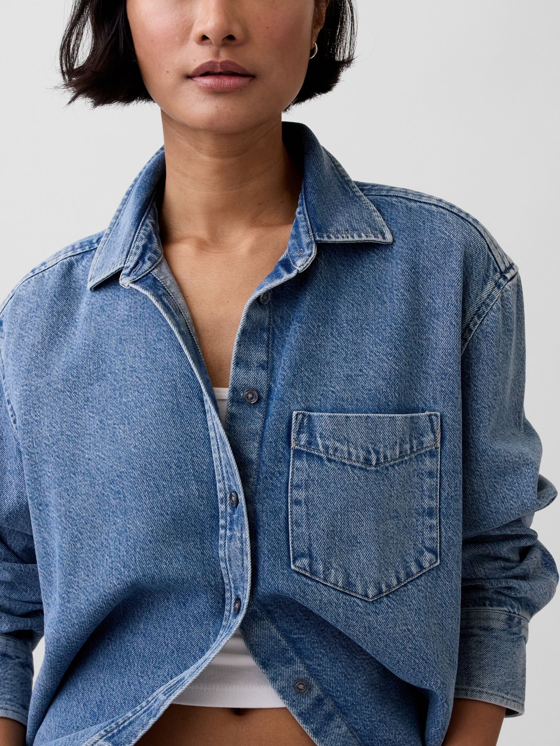 Medium wash UltraSoft Denim Oversized Shirt - Image 4 of 4