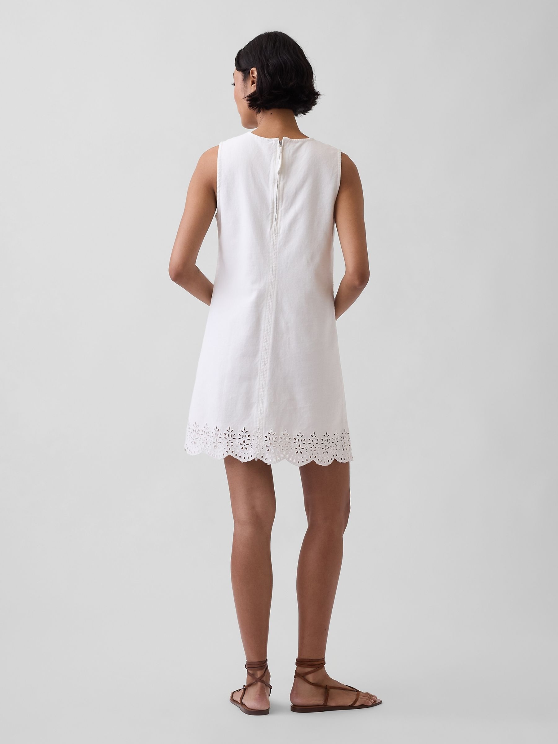 White Eyelet Hem Mini Shift Dress - Image 2 of 4