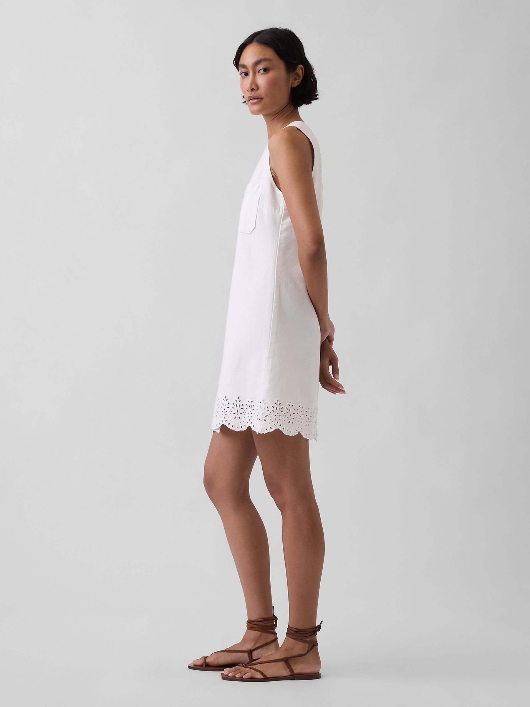 White Eyelet Hem Mini Shift Dress - Image 3 of 4
