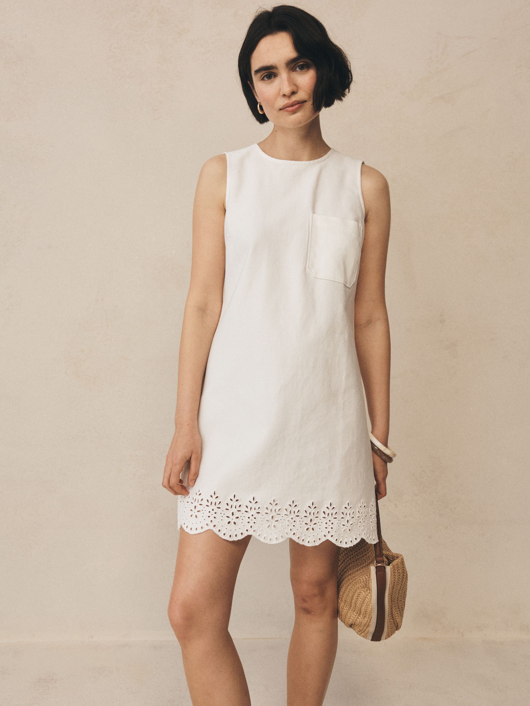 White Eyelet Hem Mini Shift Dress - Image 5 of 6