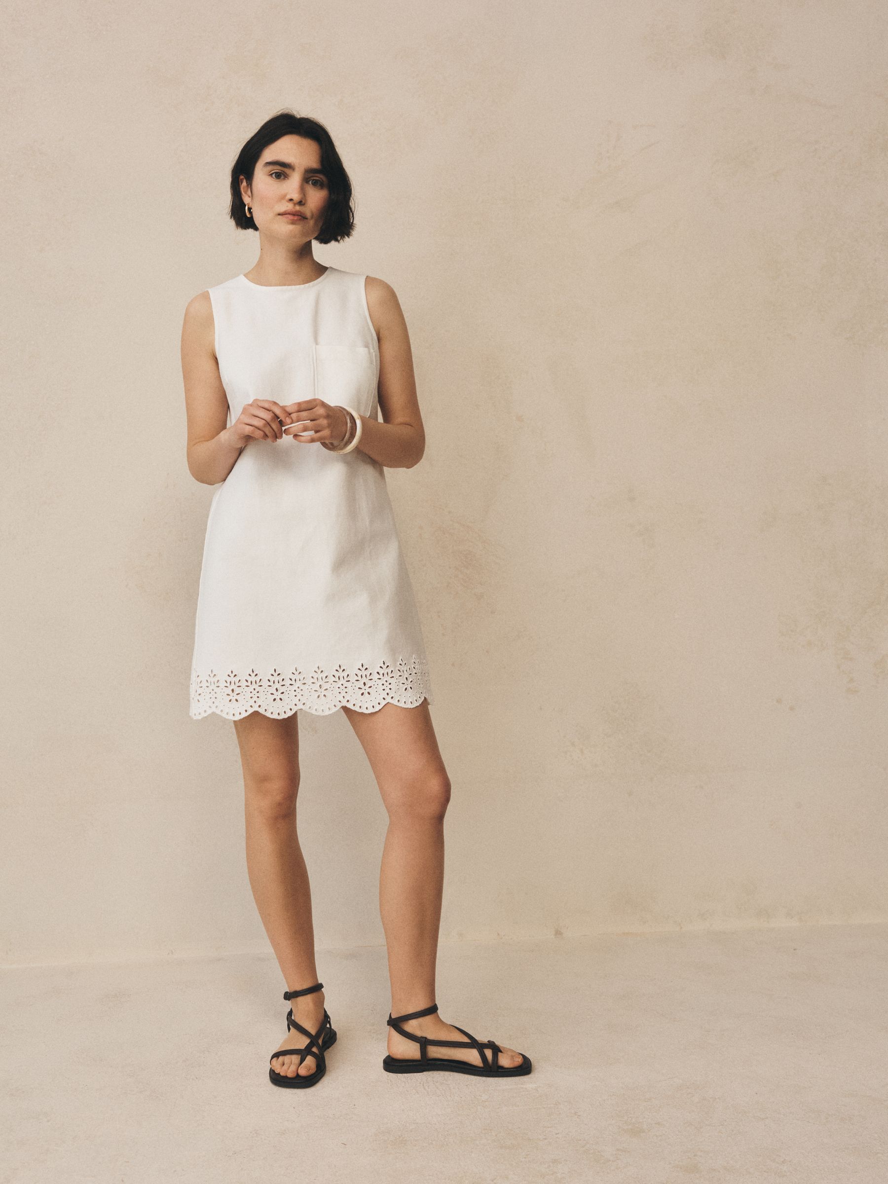 White Eyelet Hem Mini Shift Dress - Image 6 of 6