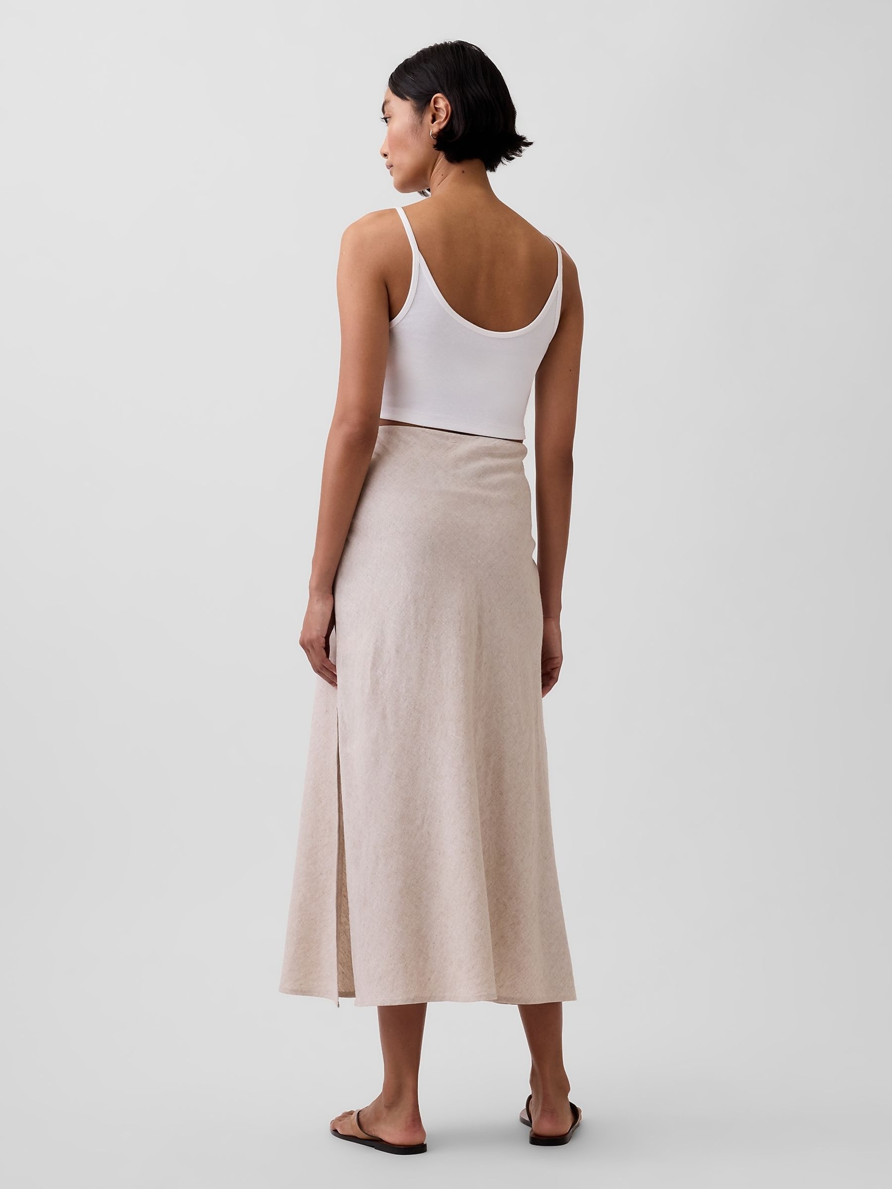 Beige Linen-Blend Maxi Slip Skirt - Image 2 of 4 Beige Linen-Blend Maxi Slip Skirt - Image 2 of 4