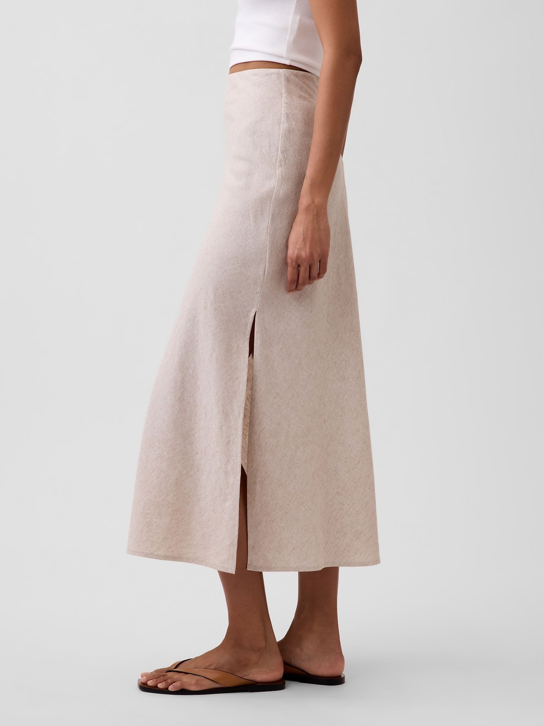 Beige Linen-Blend Maxi Slip Skirt - Image 3 of 4