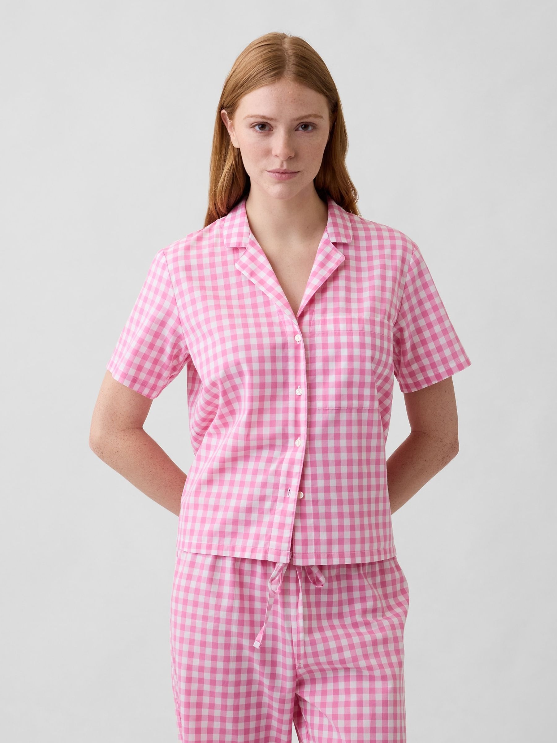 Pink Gingham Poplin pyjama Shirt - Image 1 of 4