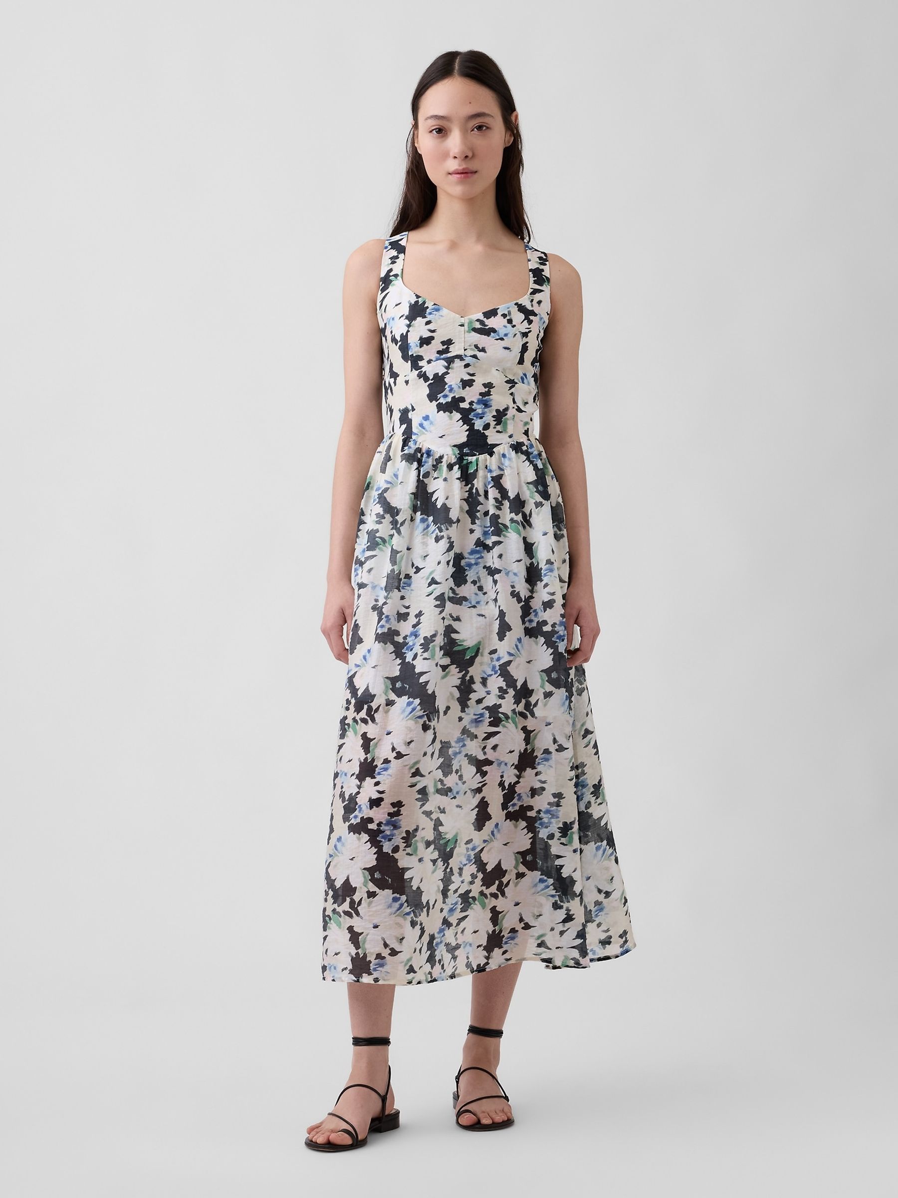 Black Floral Seamed Drop-Waist Maxi Dress - Image 1 of 4