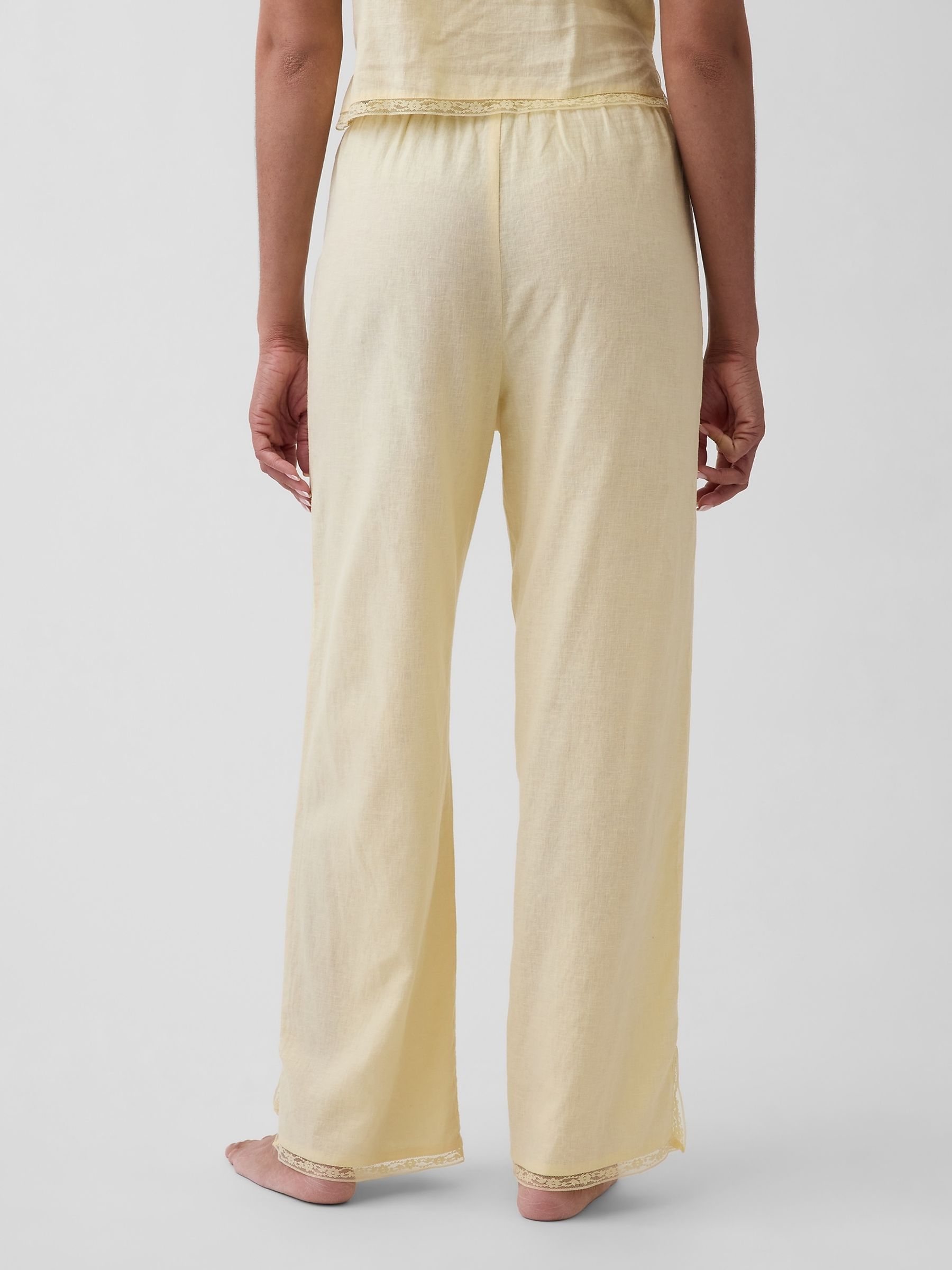 Yellow Linen-Blend Lace-Hem Pyjama Bottoms - Image 2 of 5
