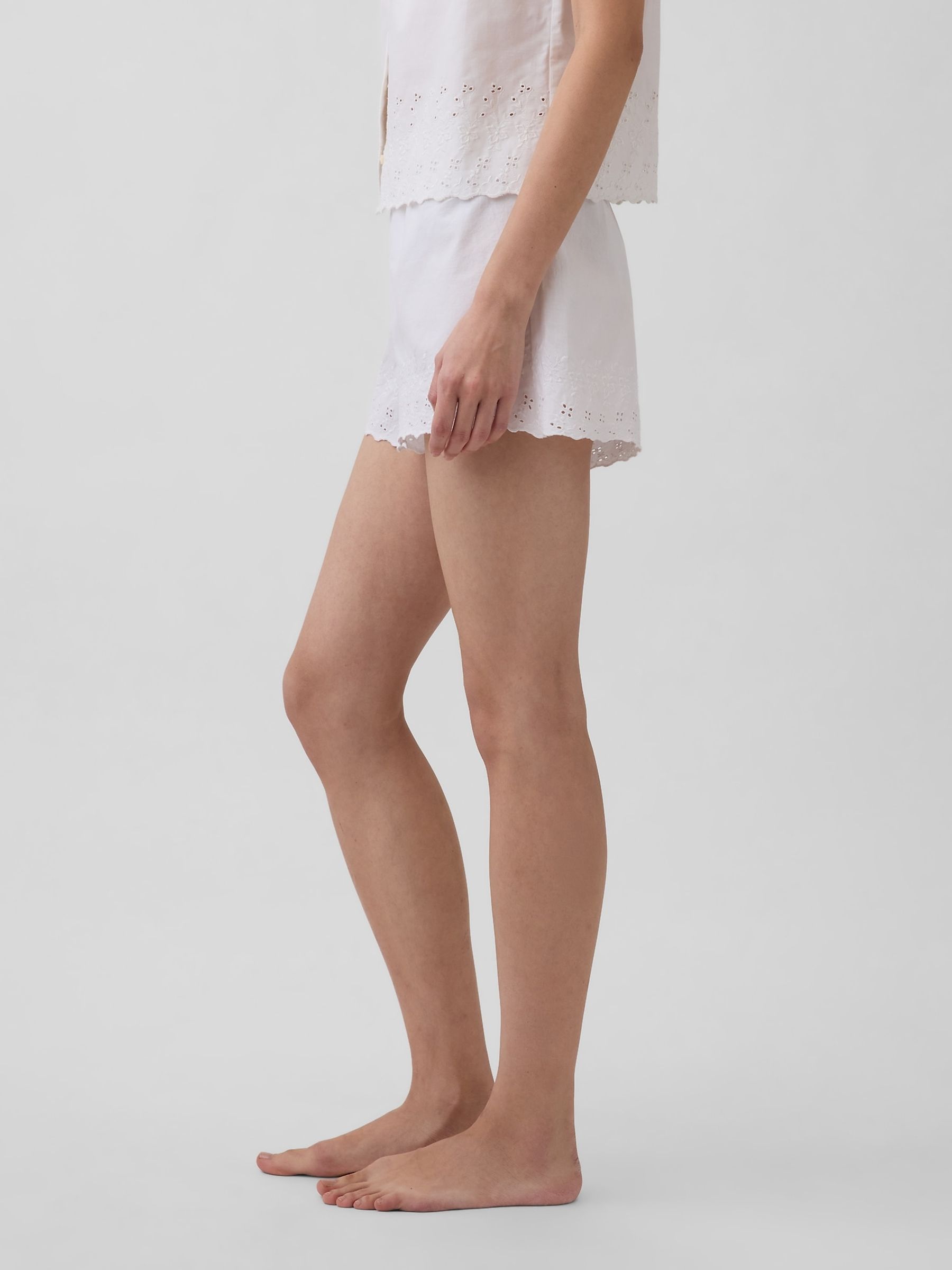 White Embroidered Pyjamas Shorts - Image 3 of 5