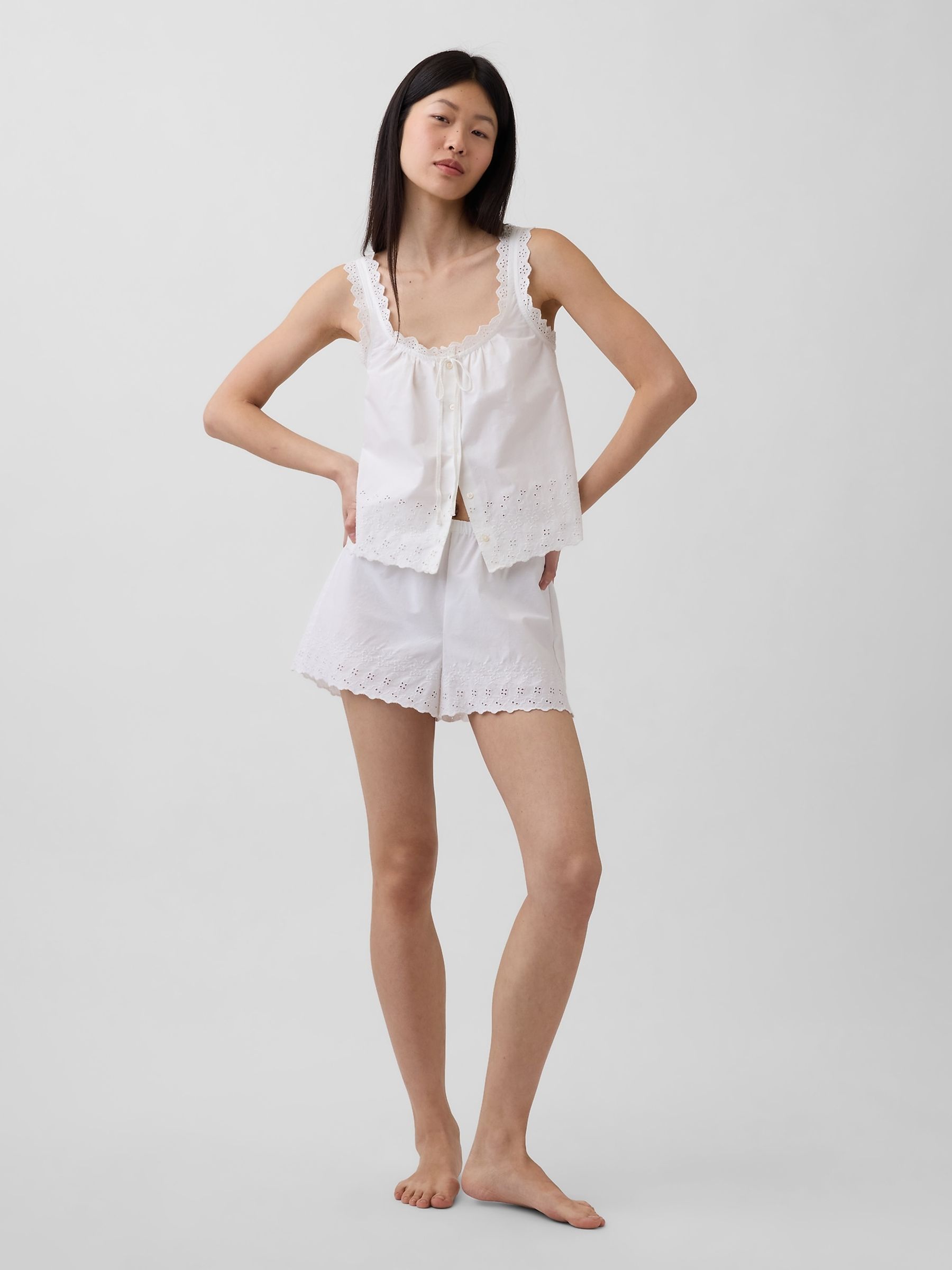 White Embroidered Pyjamas Shorts - Image 4 of 5