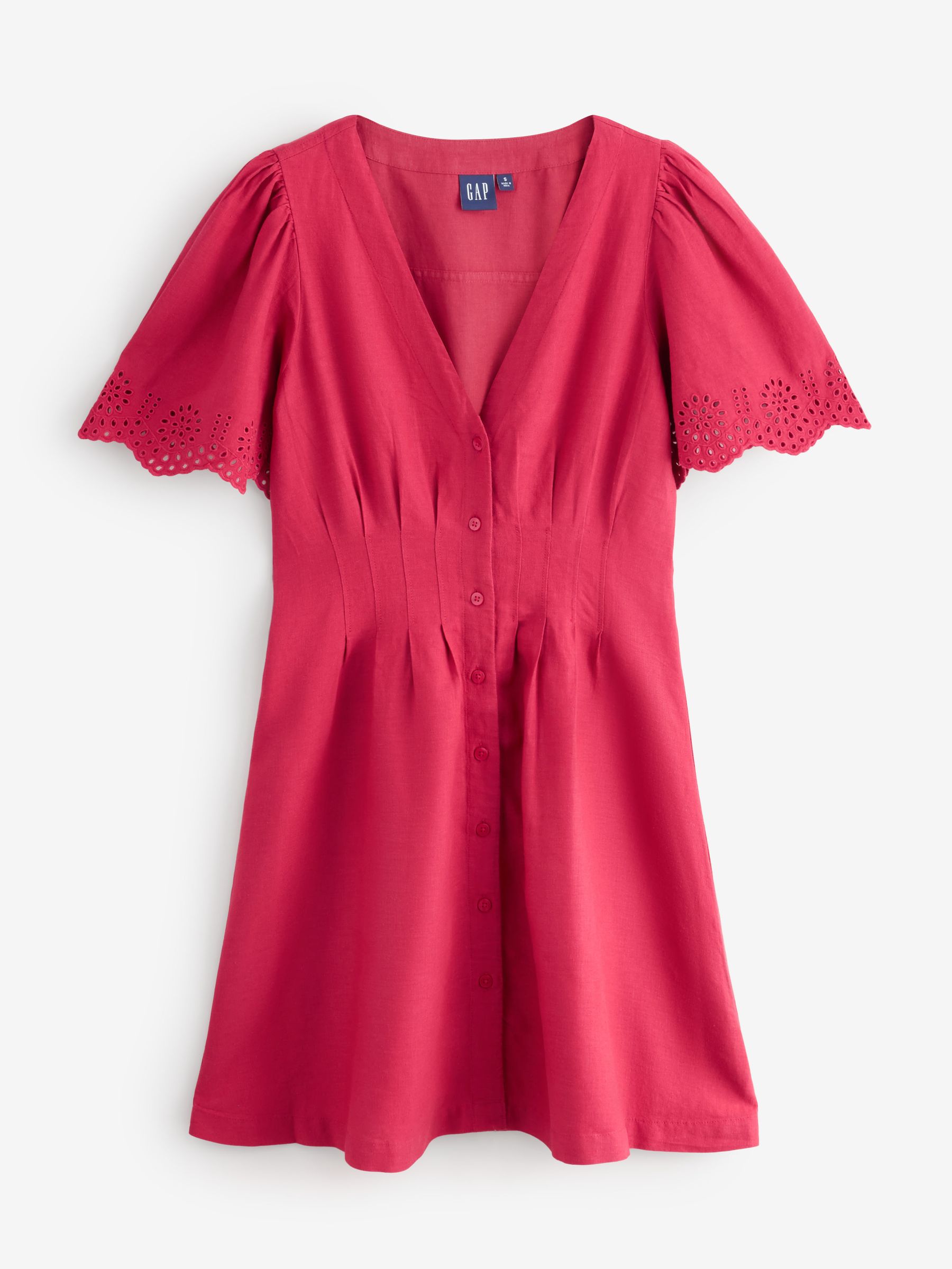 Red Linen-Blend Cinched Mini Shirtdress - Image 1 of 6