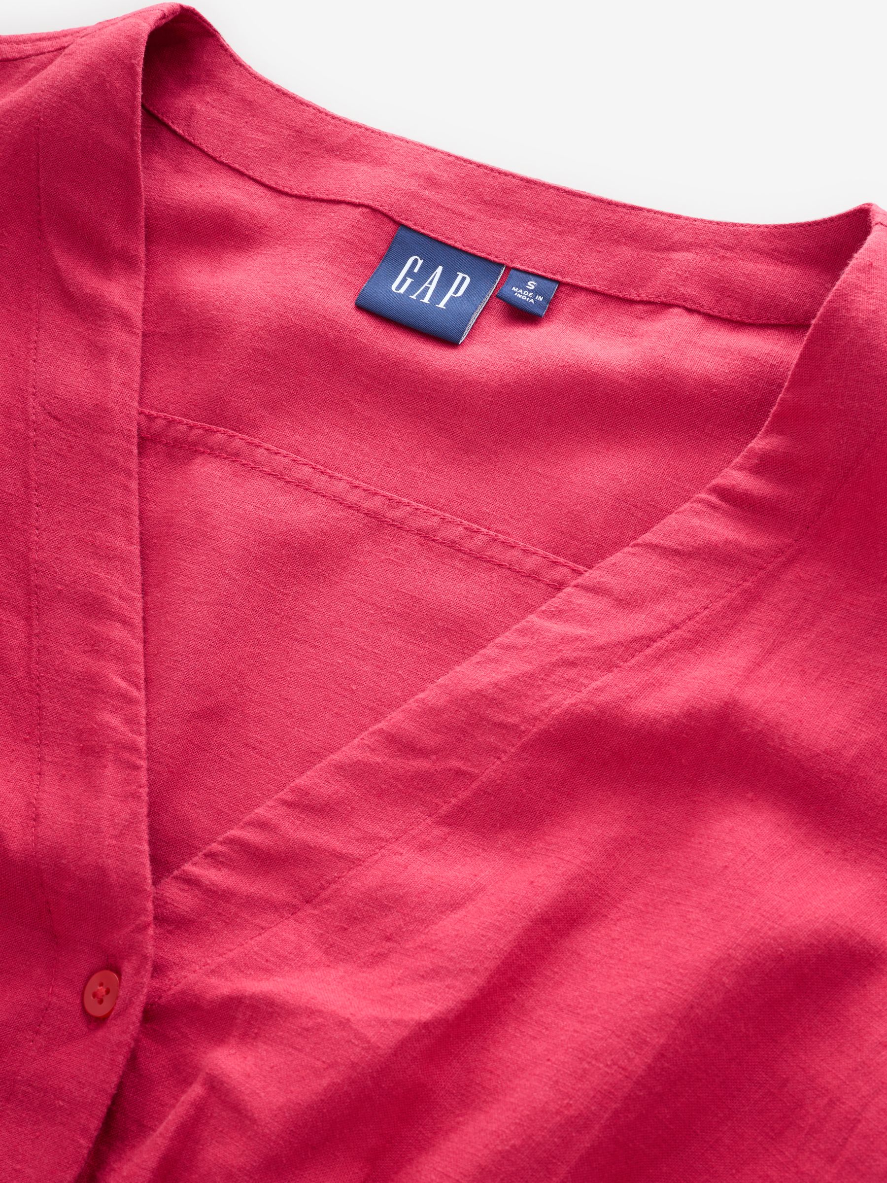 Red Linen-Blend Cinched Mini Shirtdress - Image 3 of 6