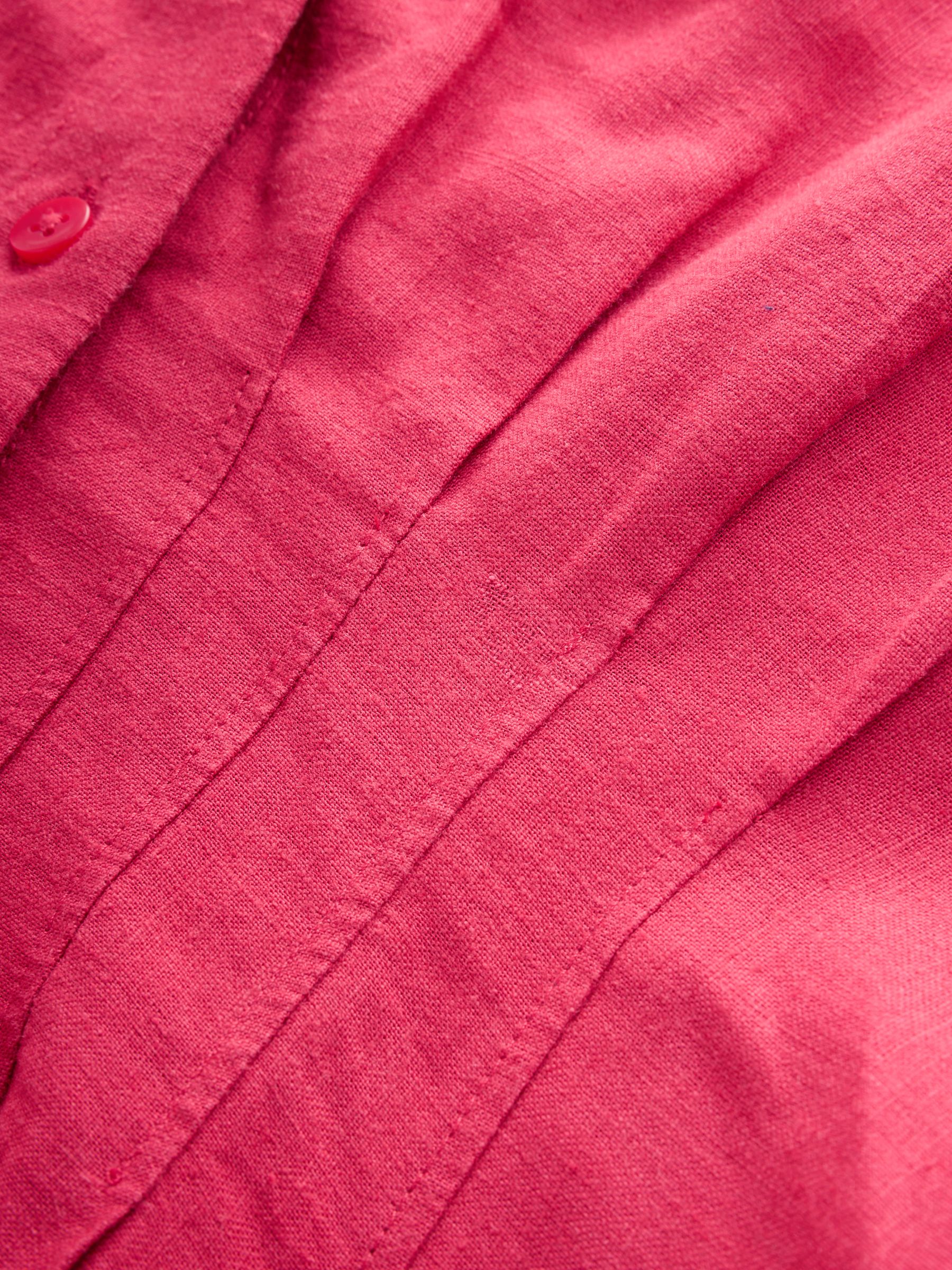 Red Linen-Blend Cinched Mini Shirtdress - Image 4 of 6