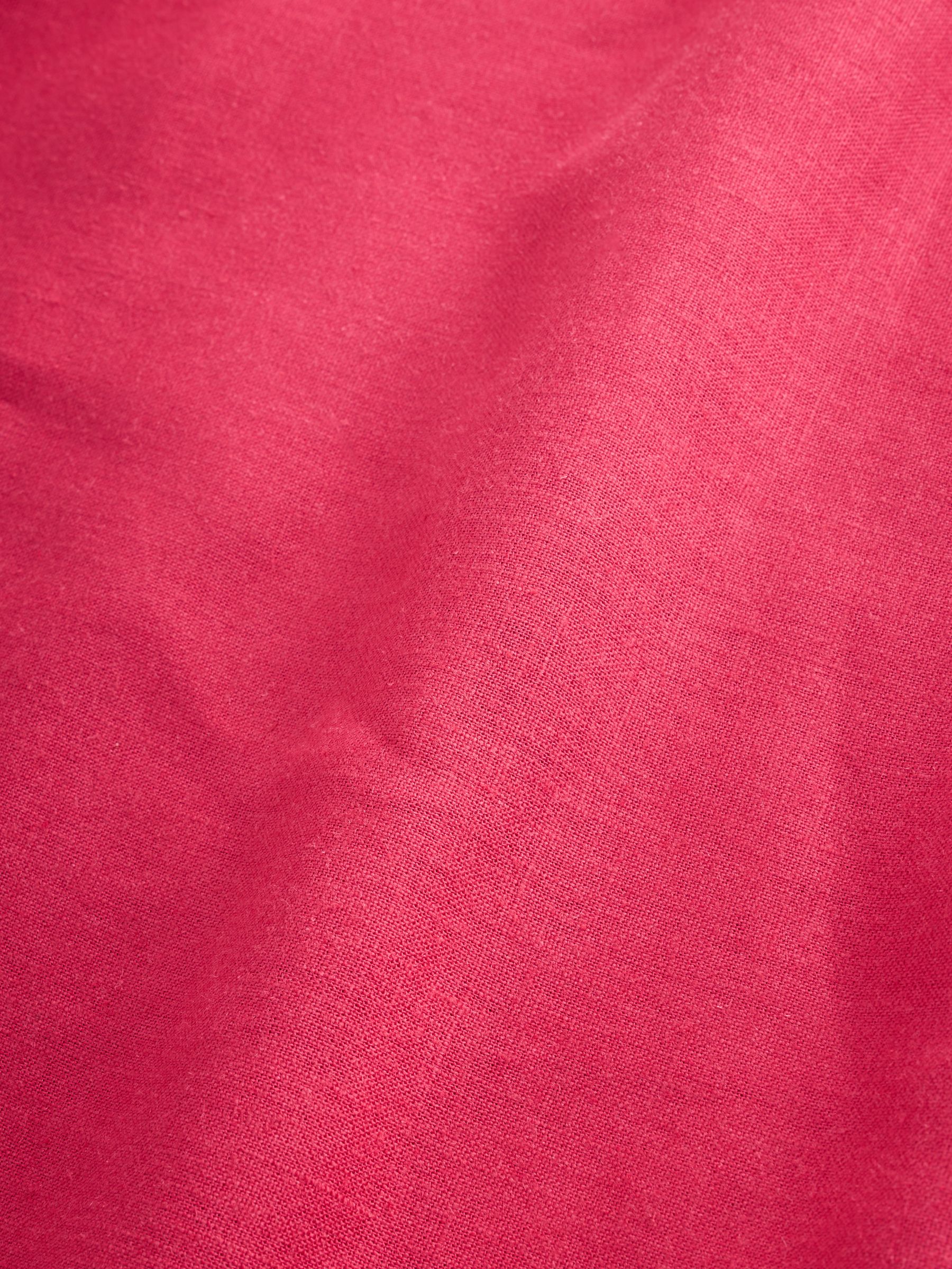 Red Linen-Blend Cinched Mini Shirtdress - Image 6 of 6 Red Linen-Blend Cinched Mini Shirtdress - Image 6 of 6