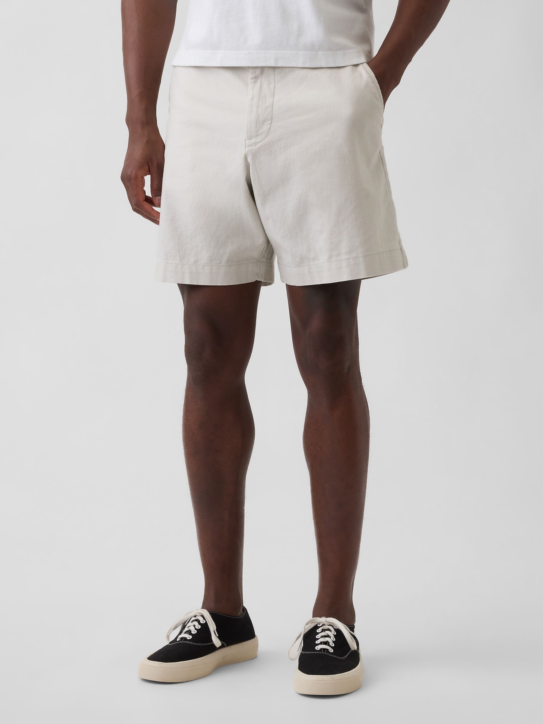 Grey 7.5 inch Linen-Cotton Shorts - Image 1 of 5 Grey 7.5 inch Linen-Cotton Shorts - Image 1 of 5