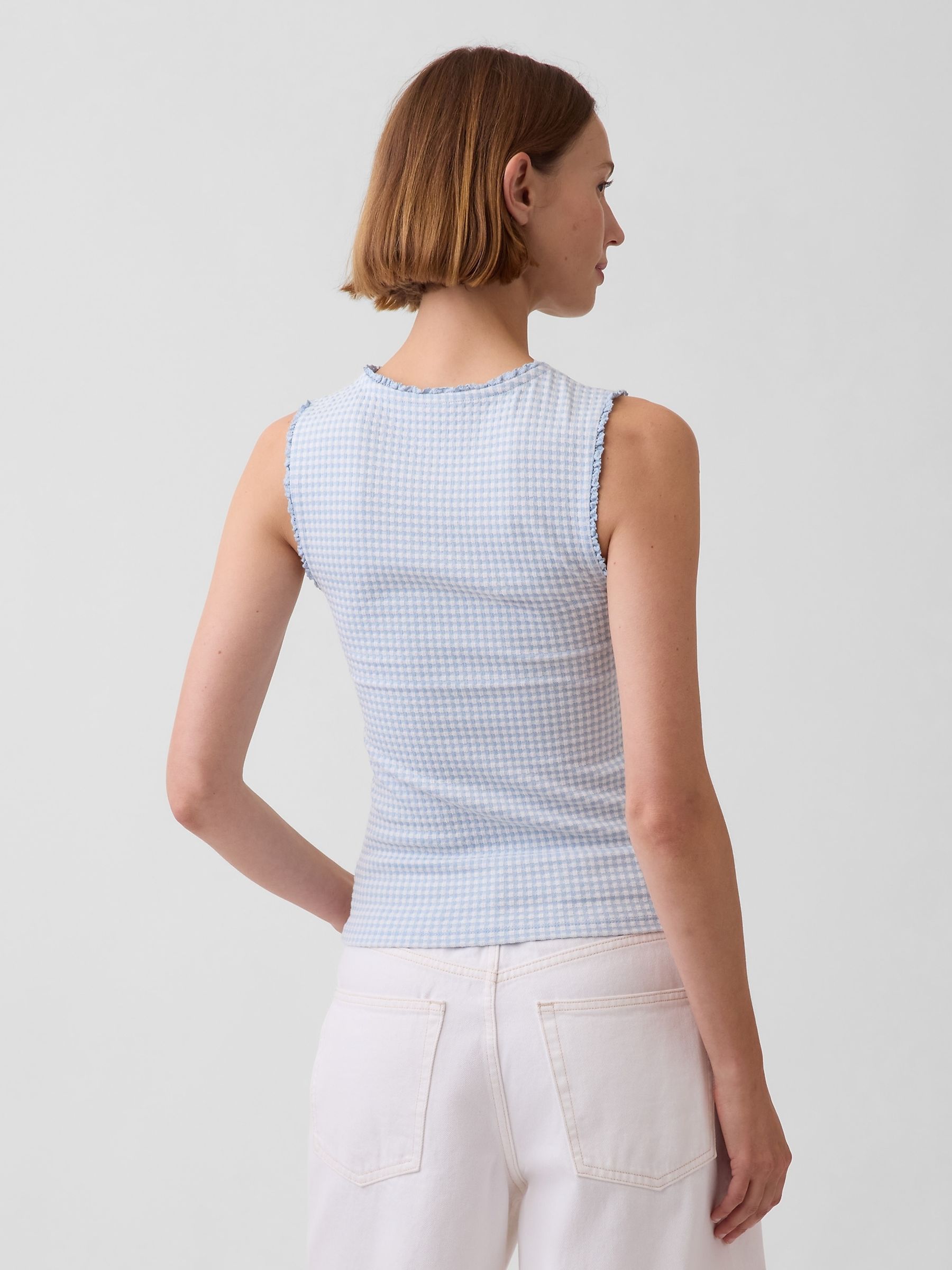 Blue Gingham Pointelle Shell Vest - Image 2 of 4