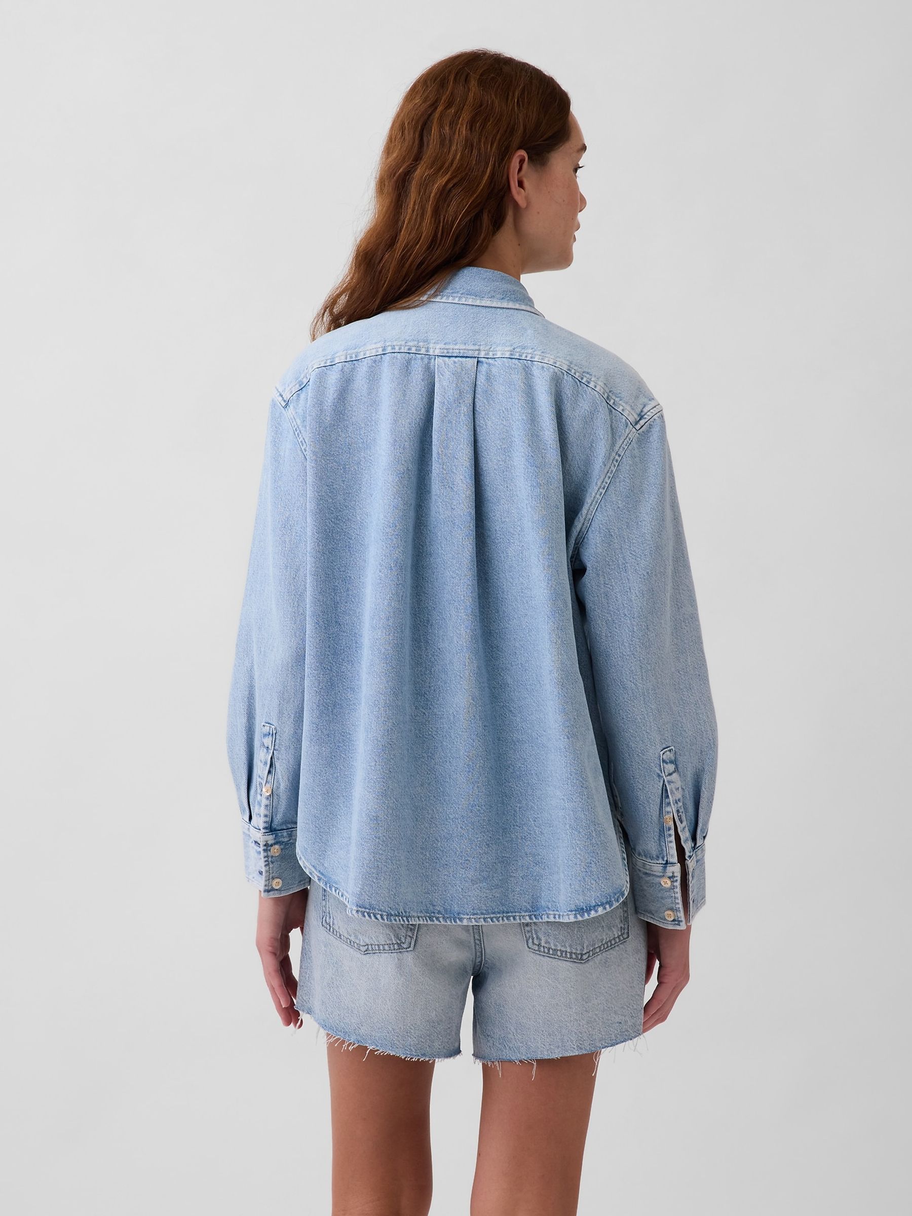 Light Wash UltraSoft Denim Oversized Shirt - Image 2 of 4 Light Wash UltraSoft Denim Oversized Shirt - Image 2 of 4