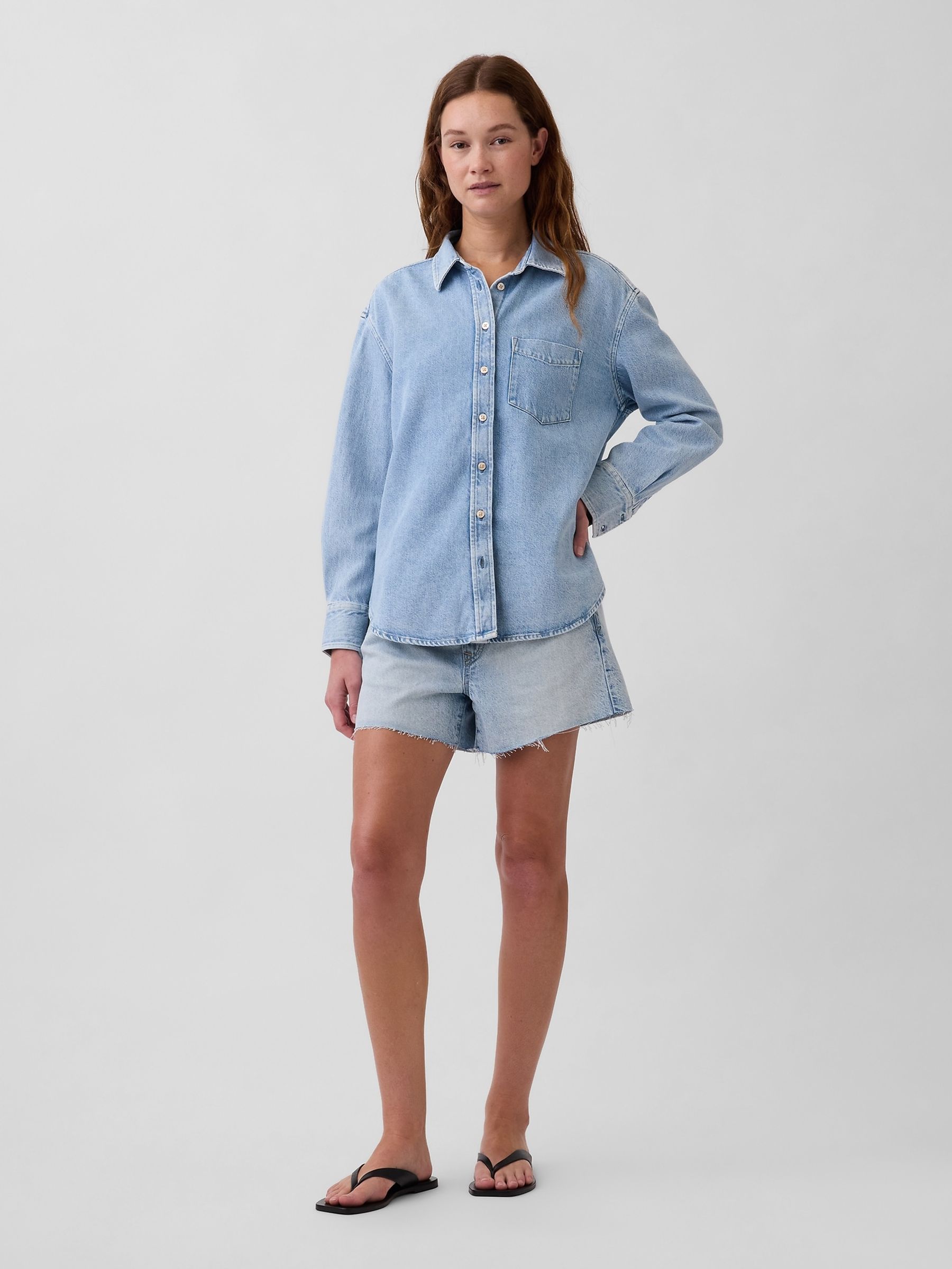 Light Wash UltraSoft Denim Oversized Shirt - Image 3 of 4