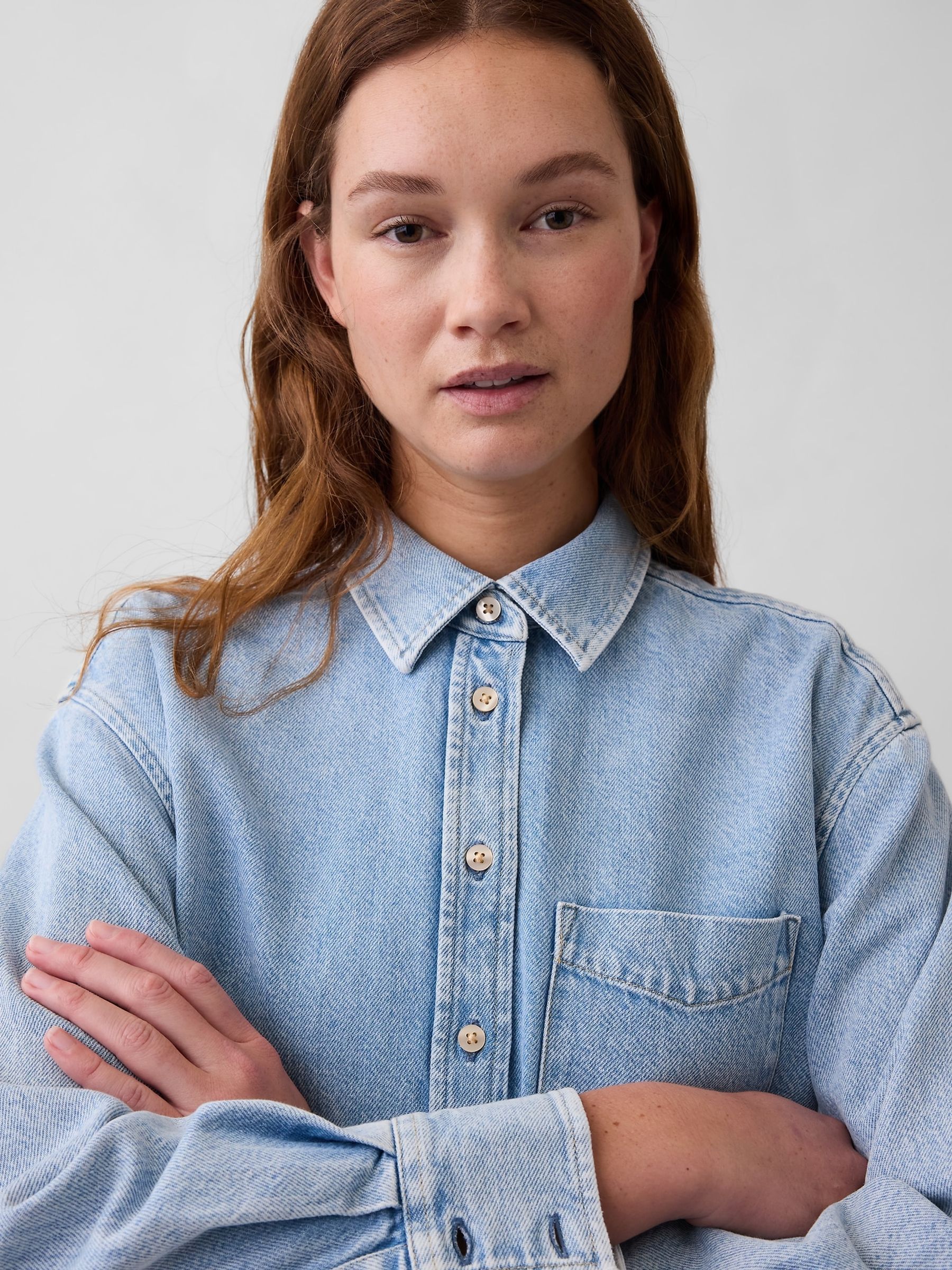 Light Wash UltraSoft Denim Oversized Shirt - Image 4 of 4 Light Wash UltraSoft Denim Oversized Shirt - Image 4 of 4