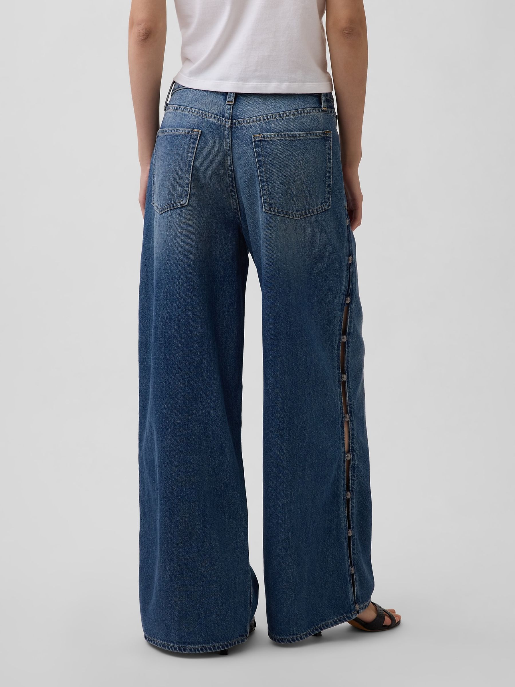 Medium wash Mid Rise UltraSoft Studded Baggy Jeans - Image 2 of 4