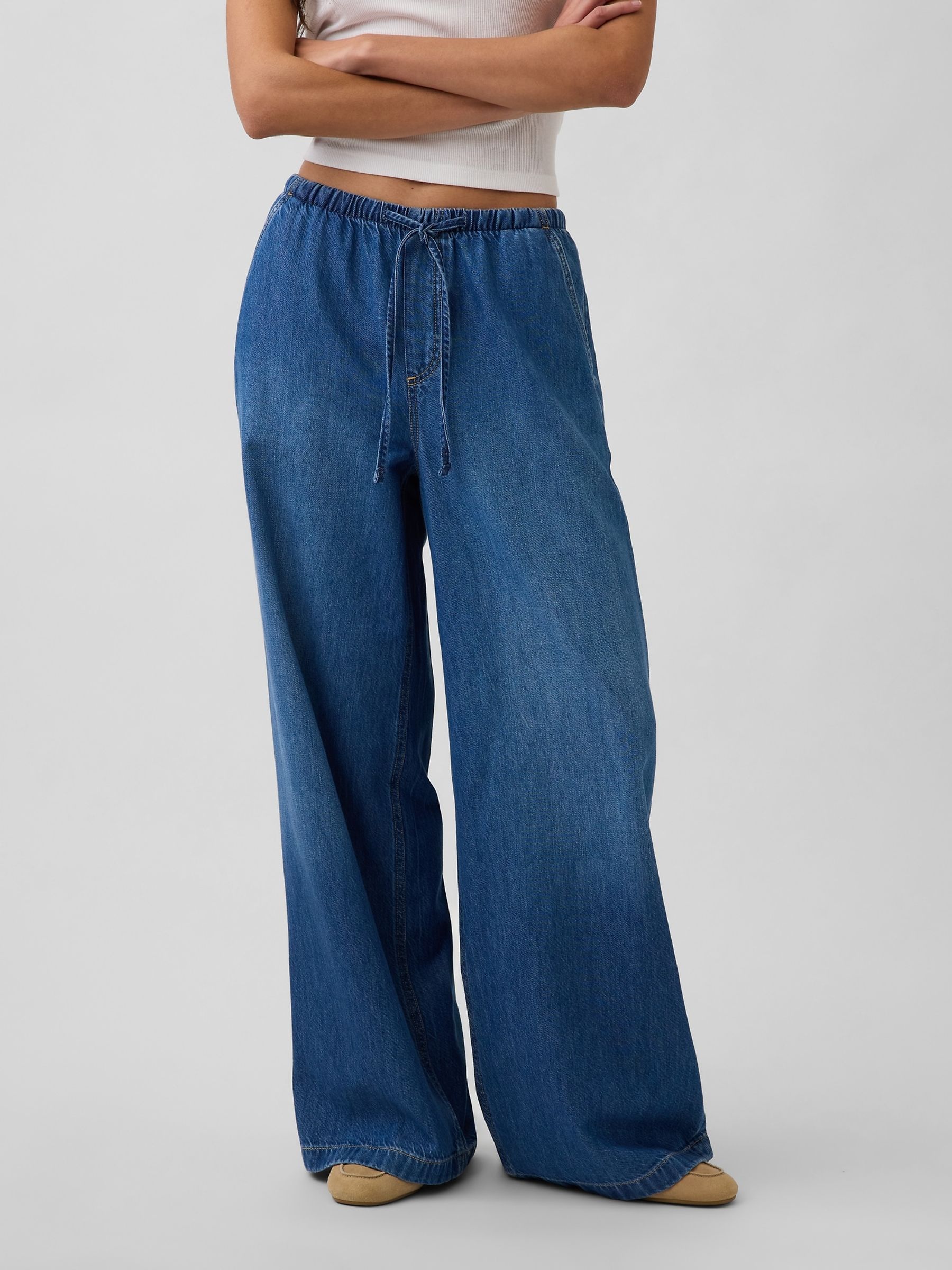 Medium Indigo Mid Rise UltraSoft Easy Baggy Jeans - Image 1 of 5
