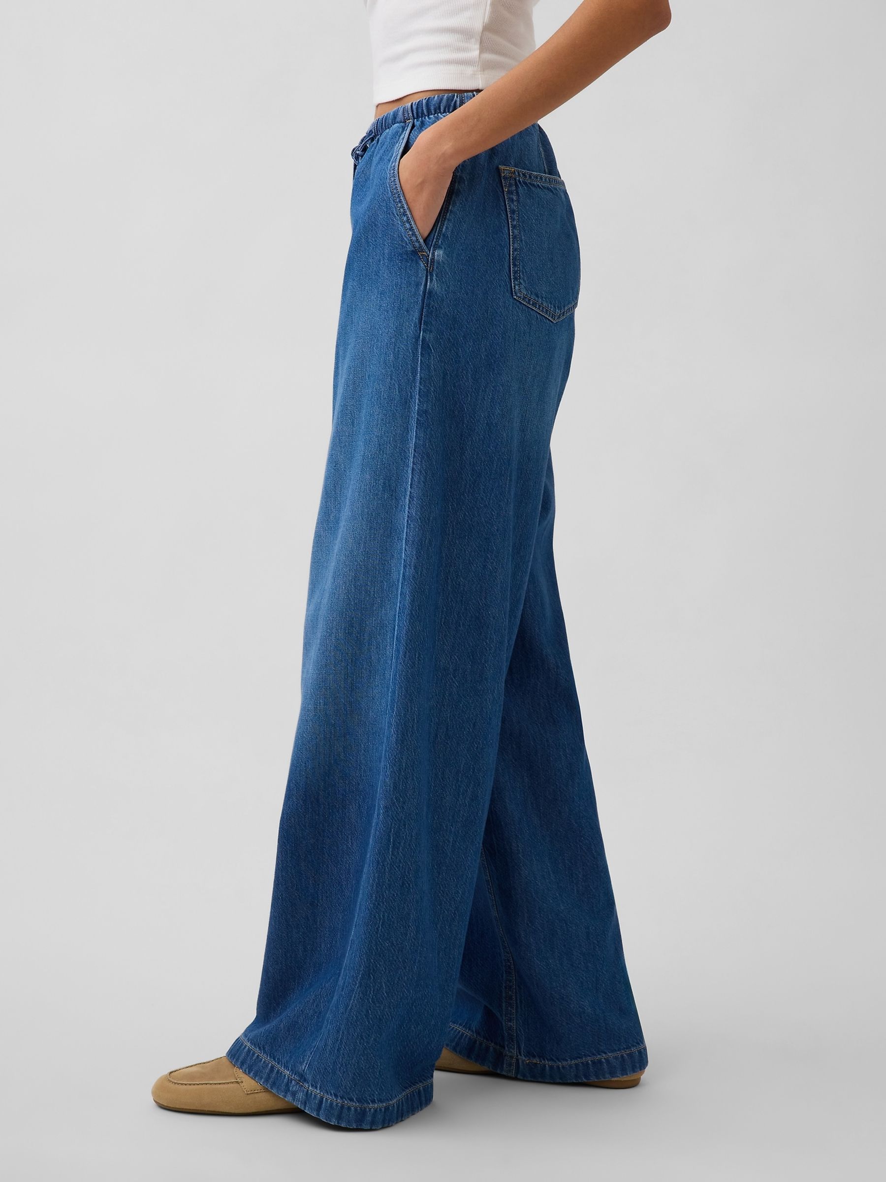 Medium Indigo Mid Rise UltraSoft Easy Baggy Jeans - Image 3 of 5