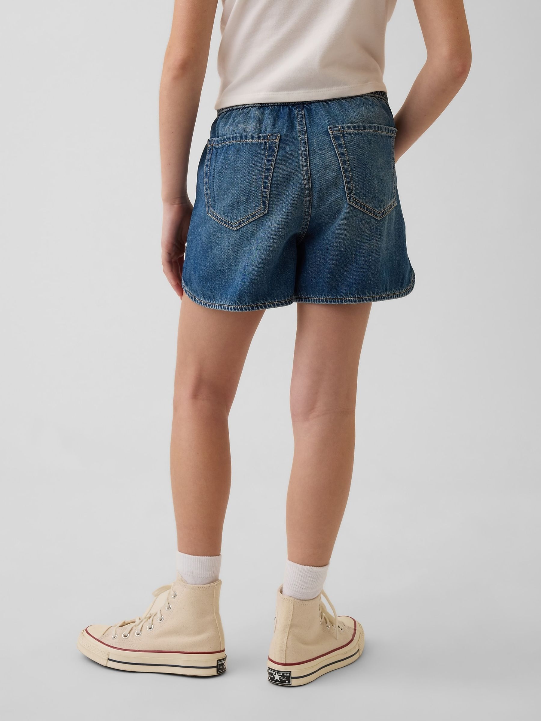 Medium wash High Waisted Denim Easy Dolphin Shorts - Image 2 of 6