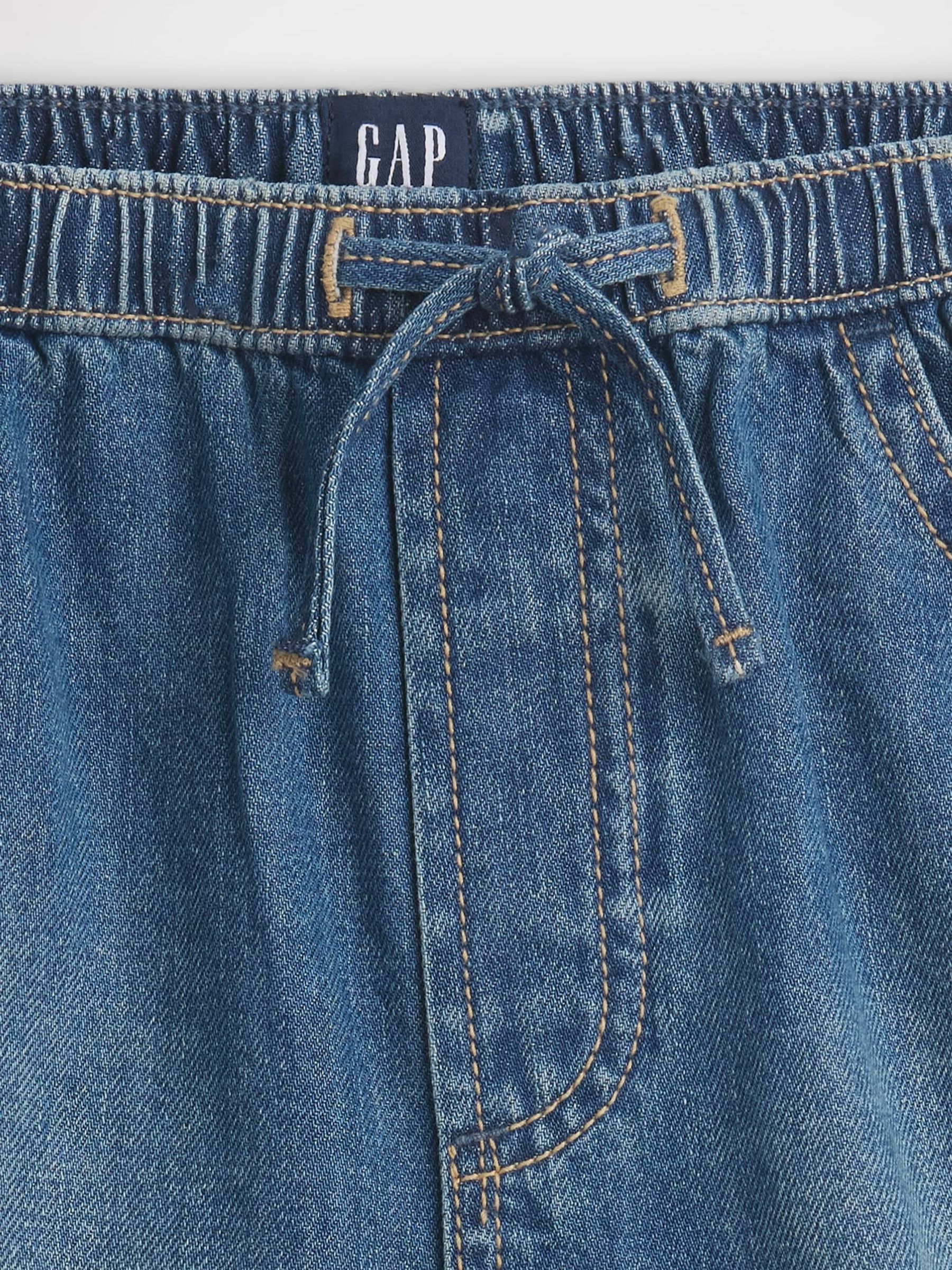 Medium wash High Waisted Denim Easy Dolphin Shorts - Image 5 of 6