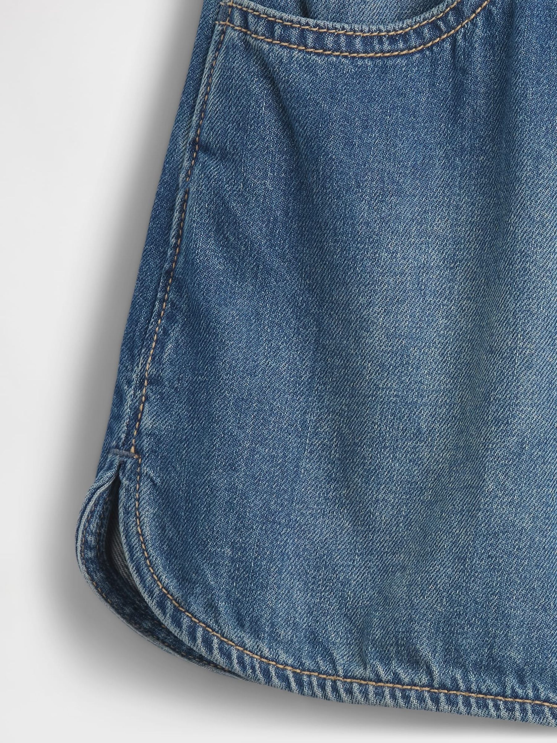 Medium wash High Waisted Denim Easy Dolphin Shorts - Image 6 of 6