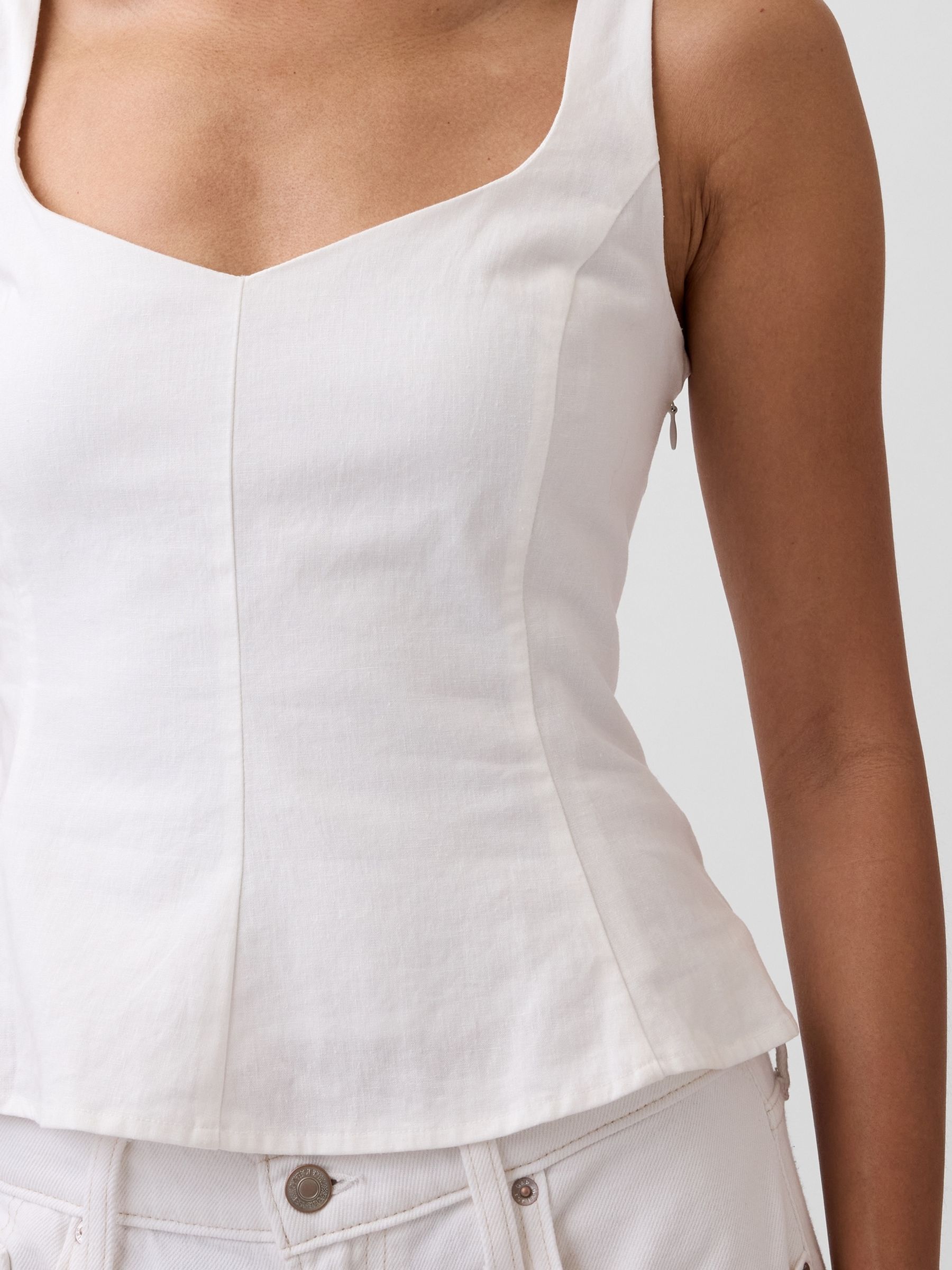 White Linen-Blend Peplum Top - Image 4 of 4