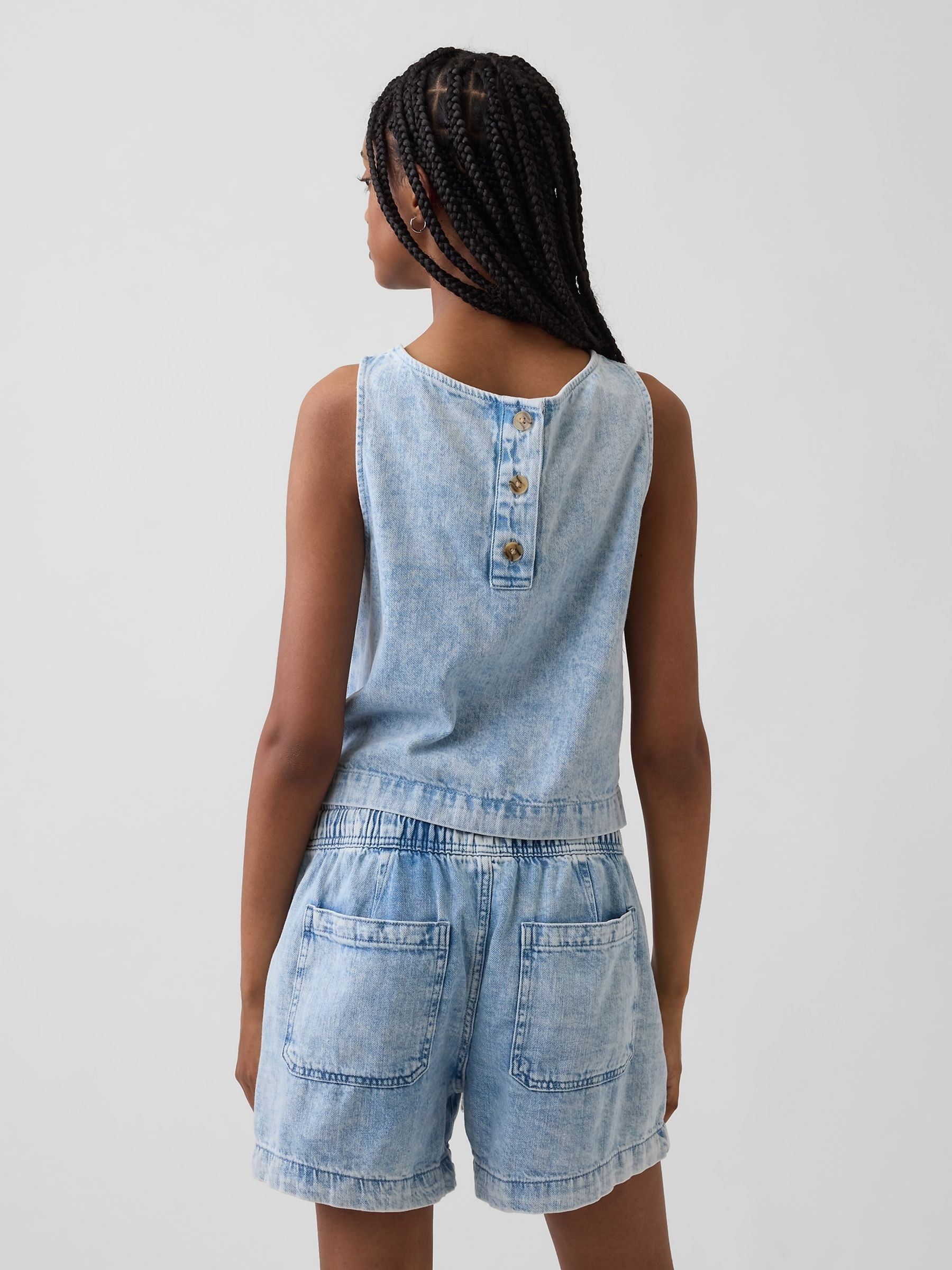 Light Wash Denim Crop Shell Vest - Image 2 of 4