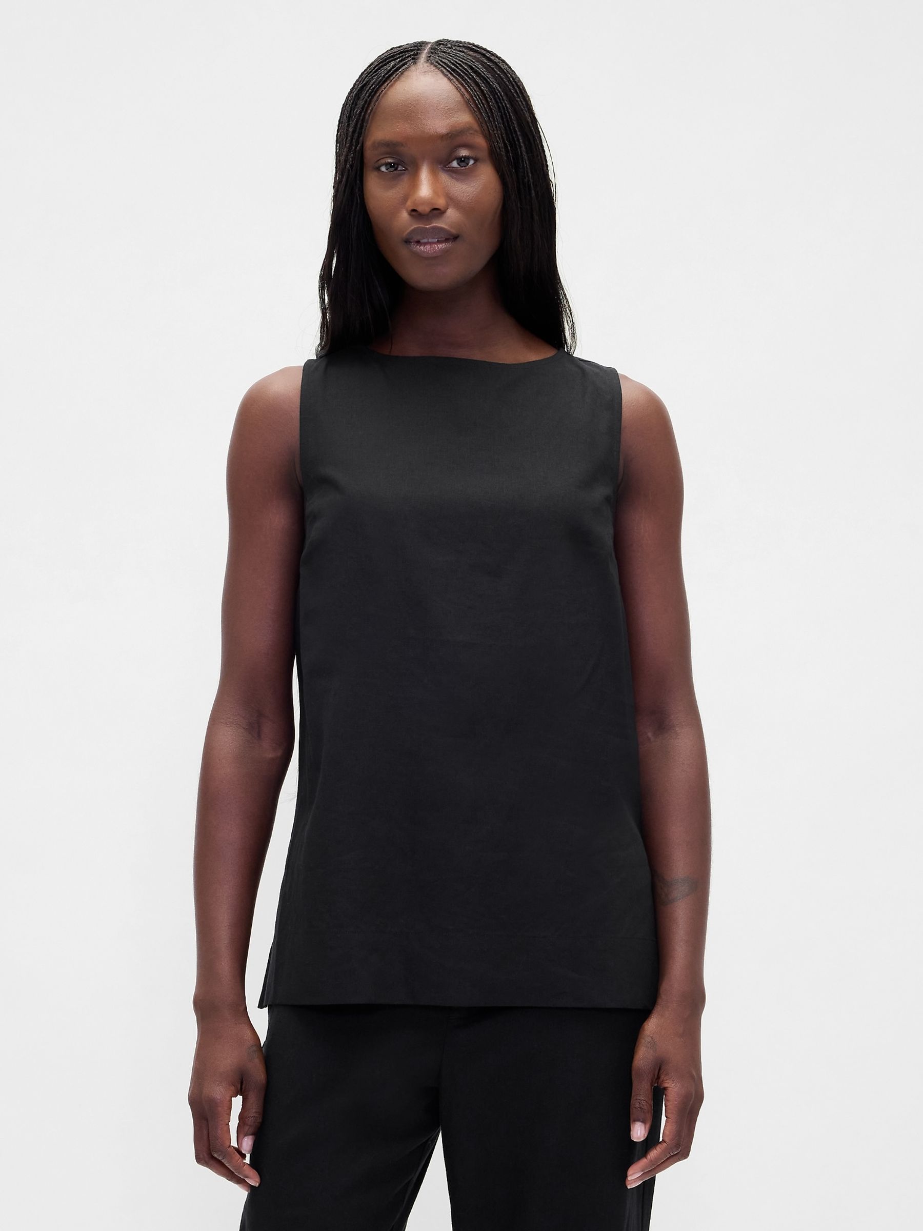 Black Linen Blend Shell Vest - Image 1 of 4
