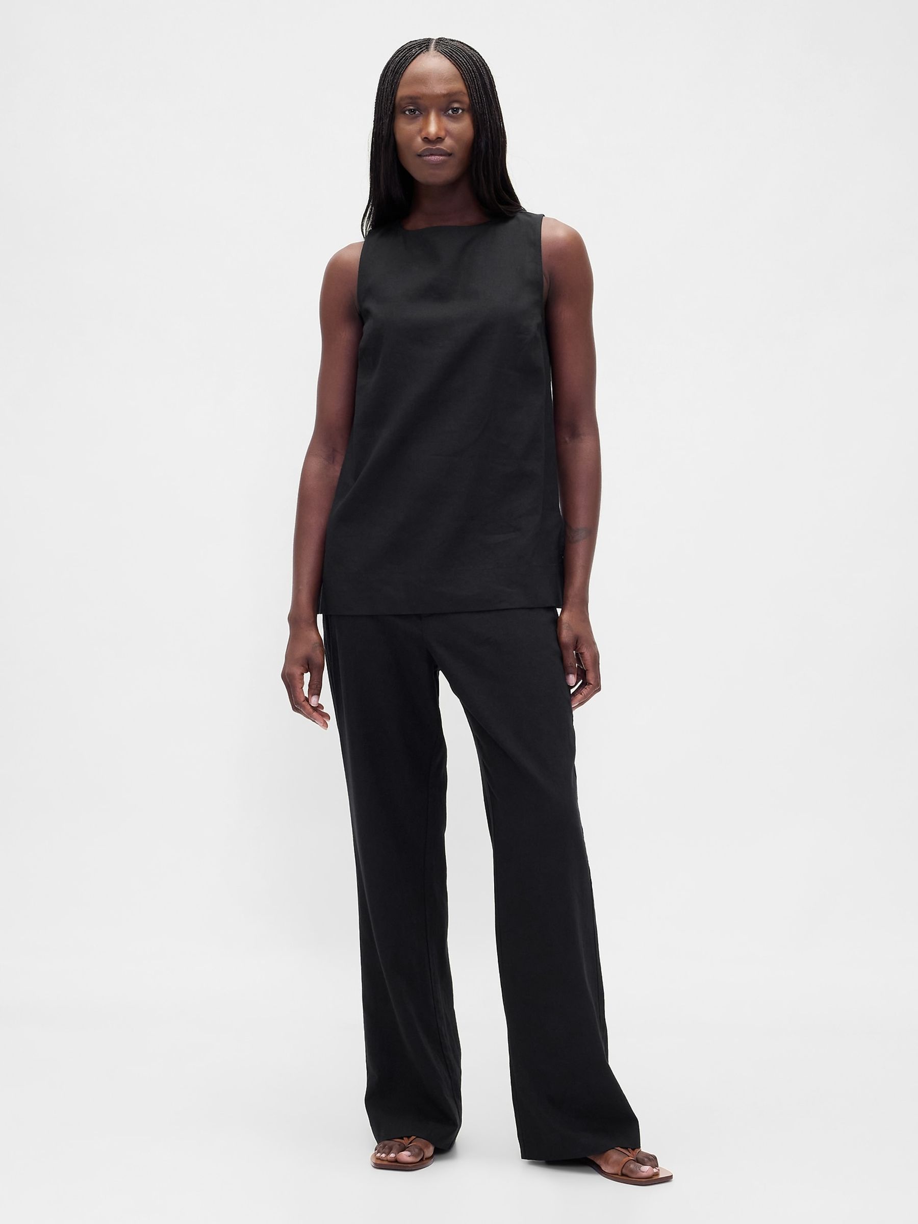 Black Linen Blend Shell Vest - Image 3 of 4