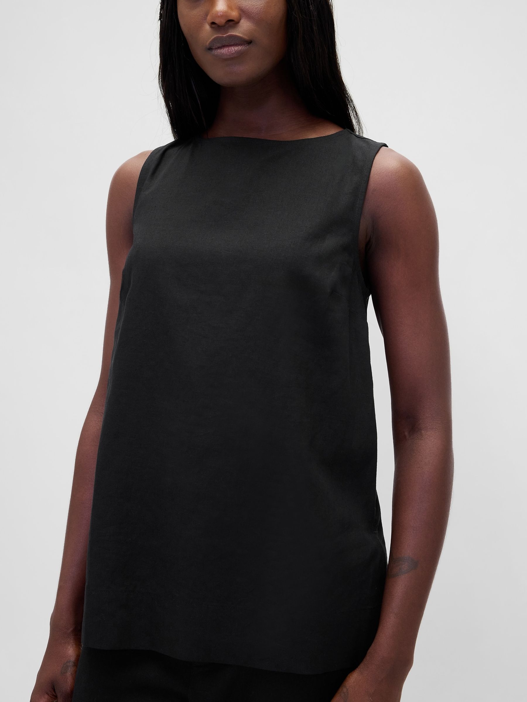 Black Linen Blend Shell Vest - Image 4 of 4