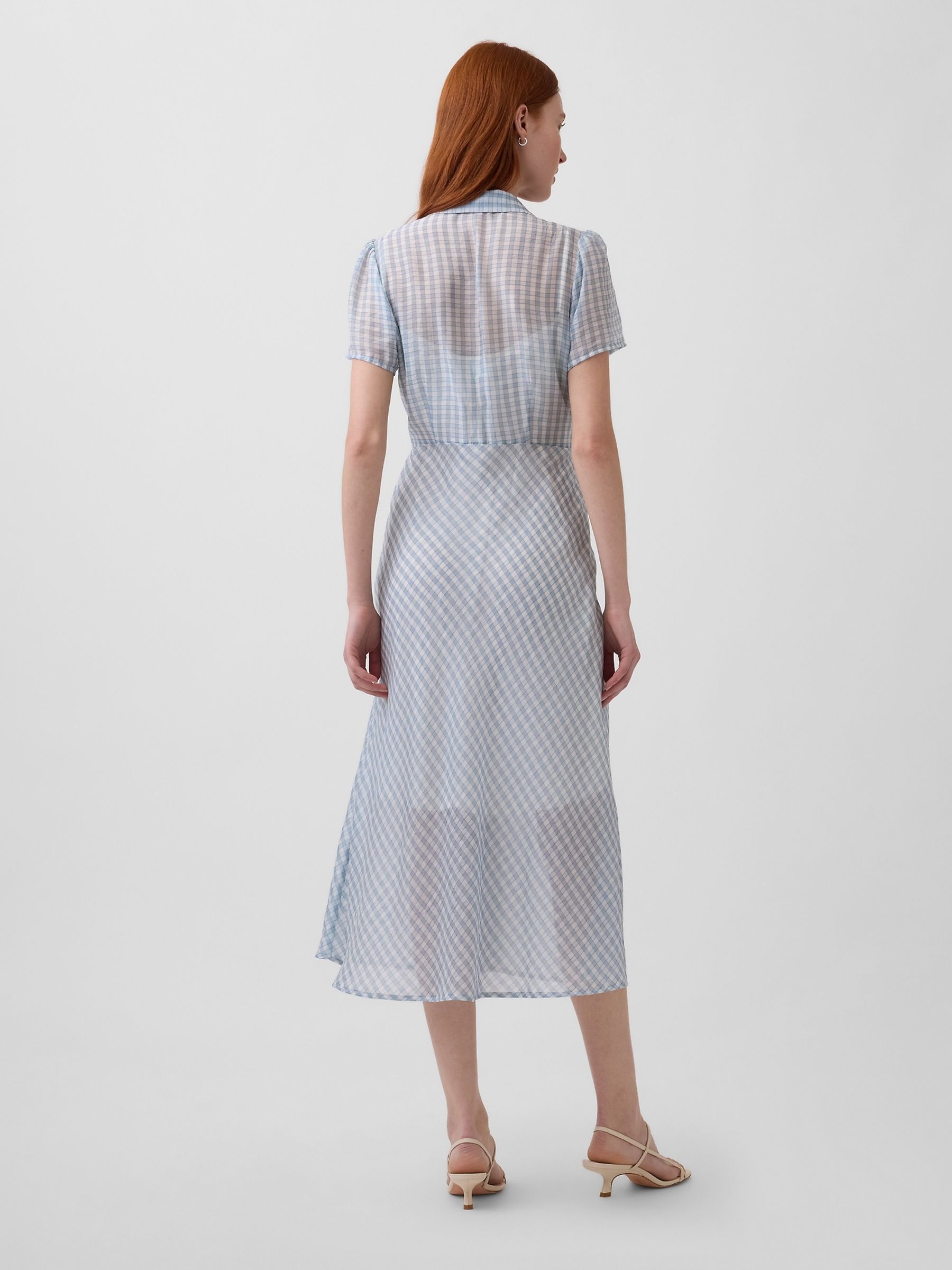 Blue Check Sheer Midi Shirt Dress - Image 2 of 4