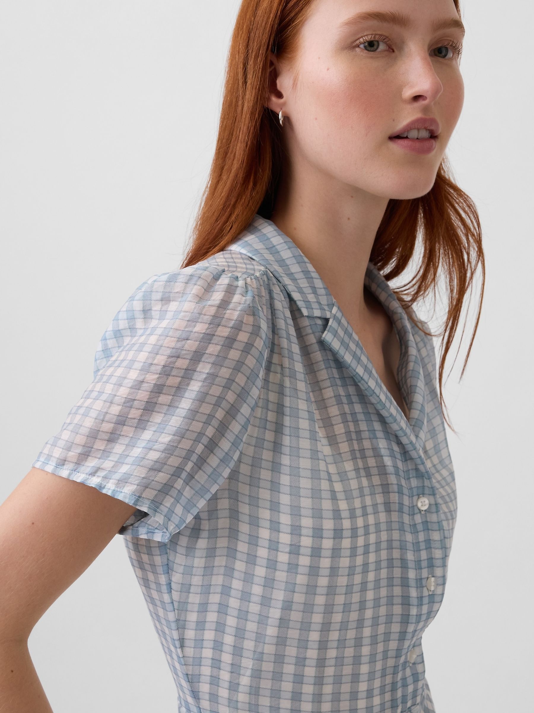 Blue Check Sheer Midi Shirt Dress - Image 4 of 4