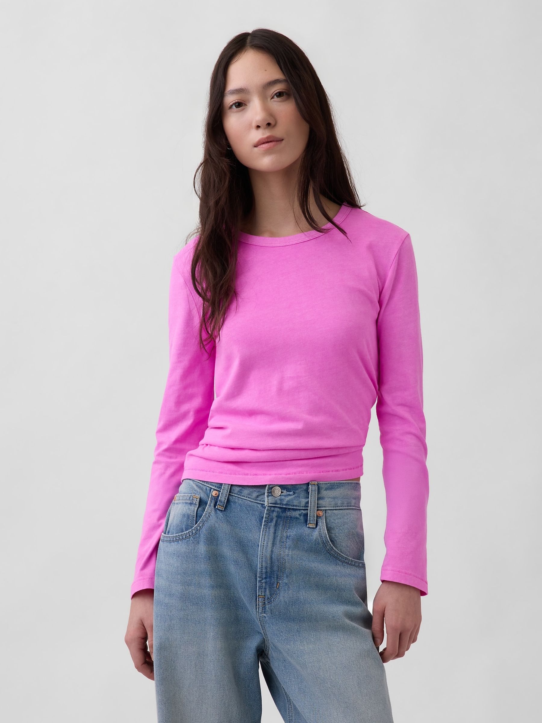 Pink Cotton Vintage Soft Long Sleeve T-Shirt - Image 1 of 3
