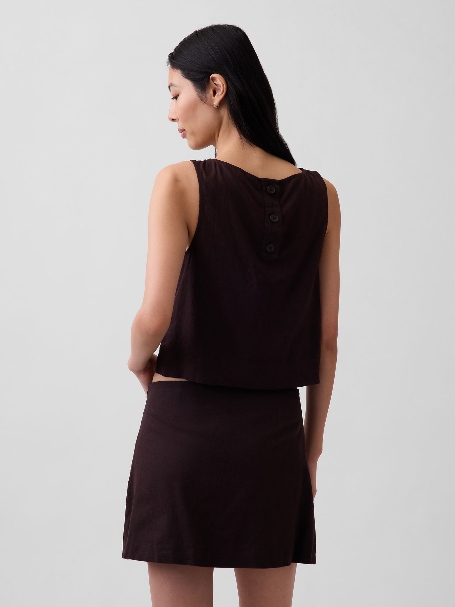 Brown Linen-Blend Crop Shell Vest - Image 2 of 4