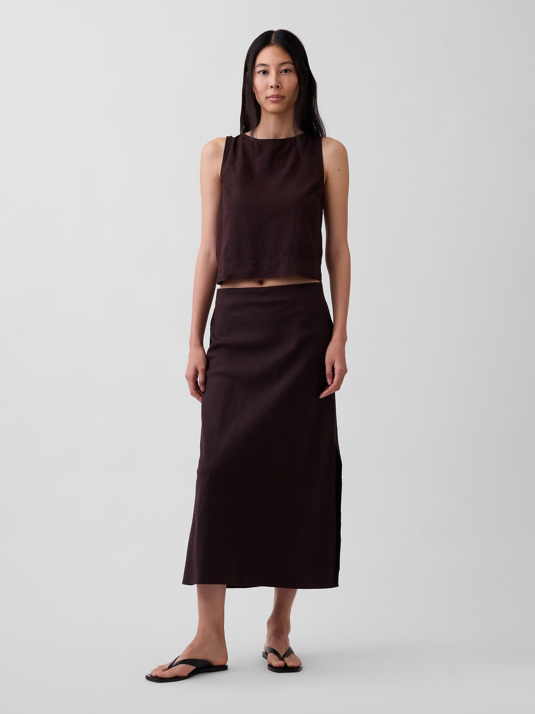 Brown Linen-Blend Crop Shell Vest - Image 3 of 4