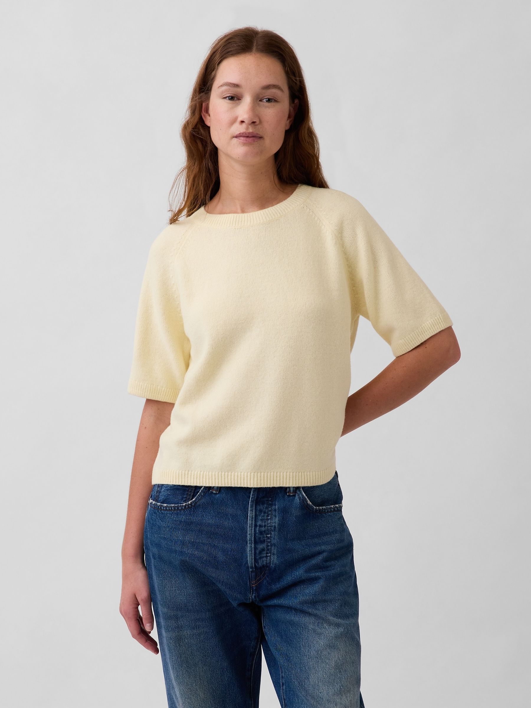 Yellow CashSoft Raglan Jumper T-Shirt - Image 1 of 4 Yellow CashSoft Raglan Jumper T-Shirt - Image 1 of 4